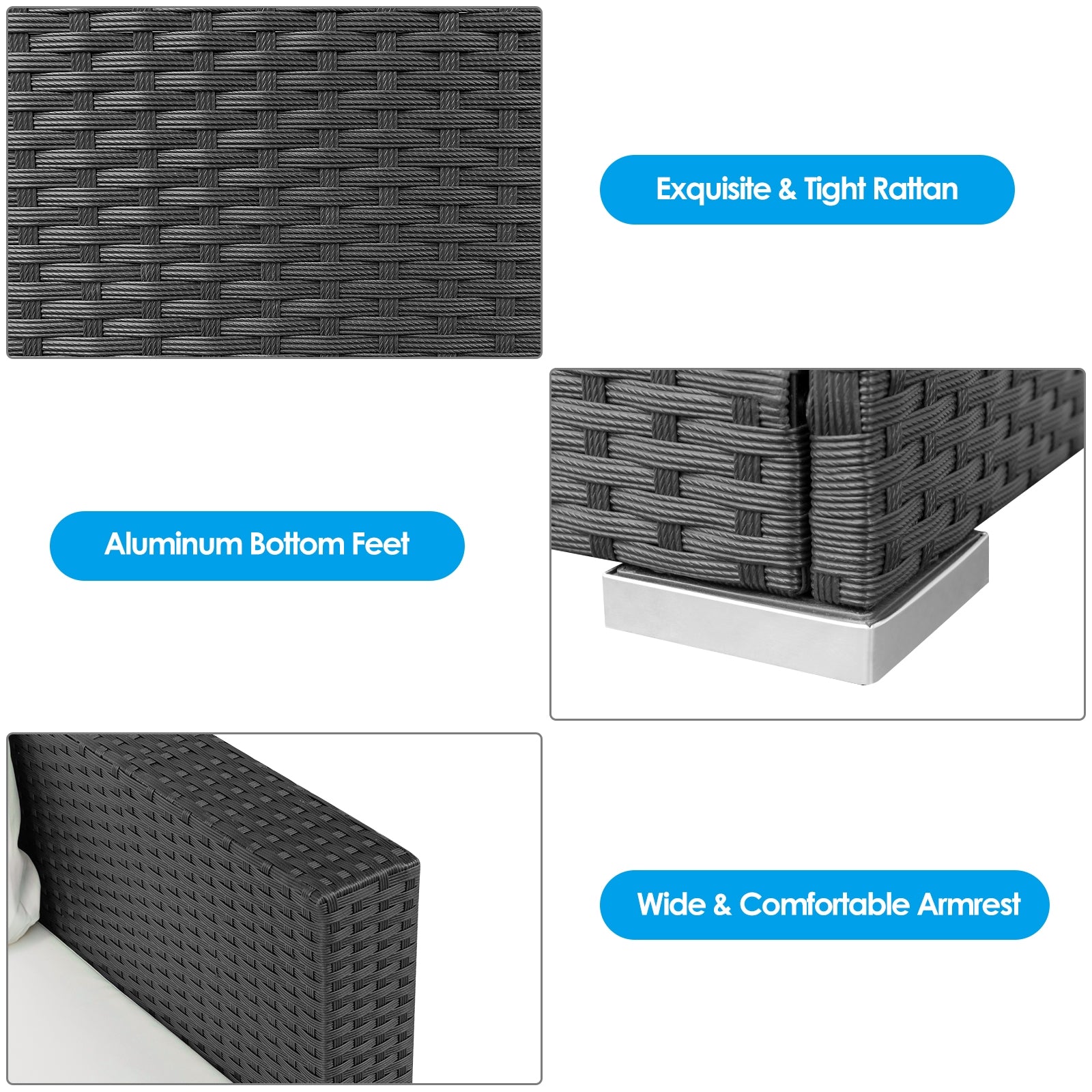 3 Pieces Patio Wicker Conversation Set with Cushion