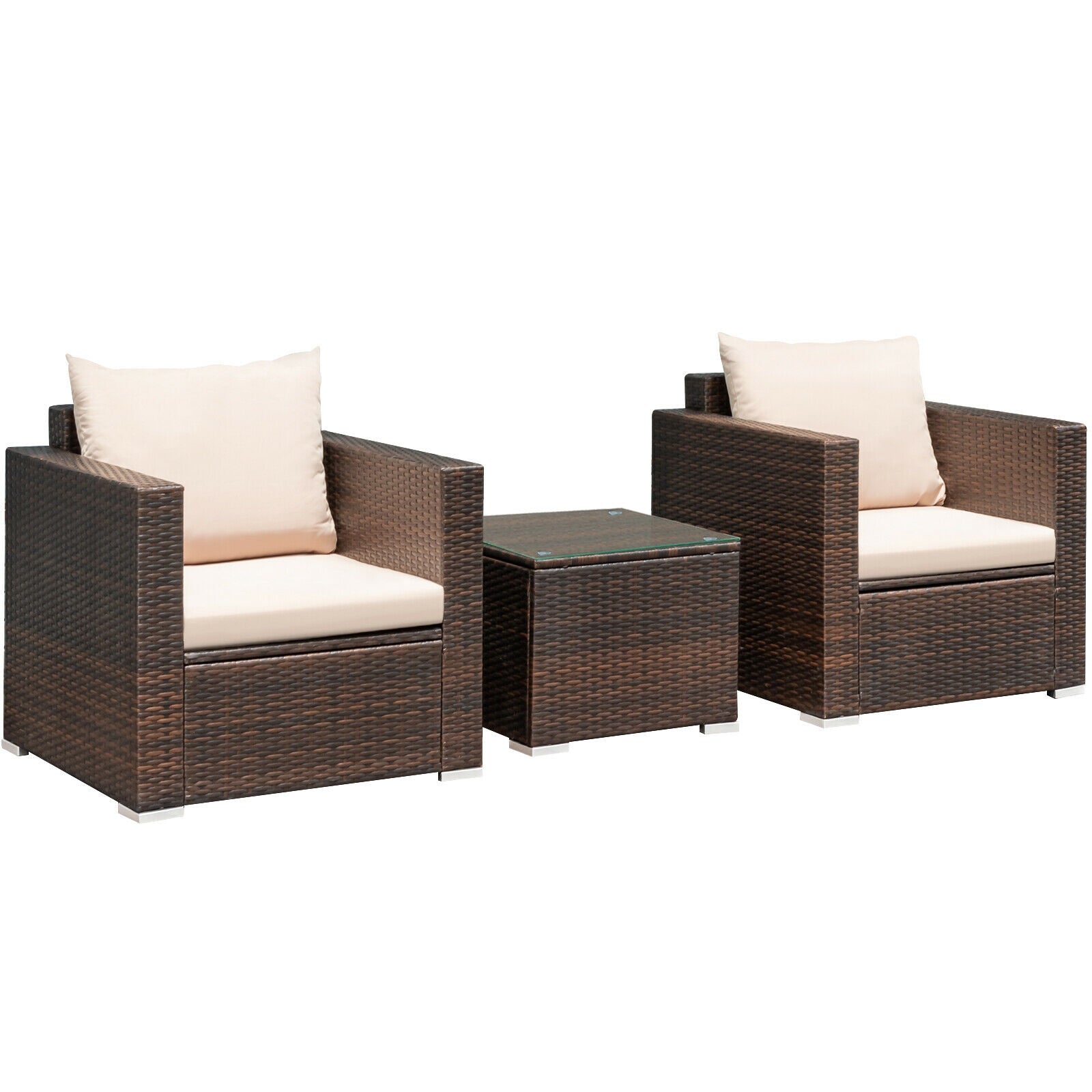 3 Pieces Patio Conversation Rattan Furniture Set with Cushion