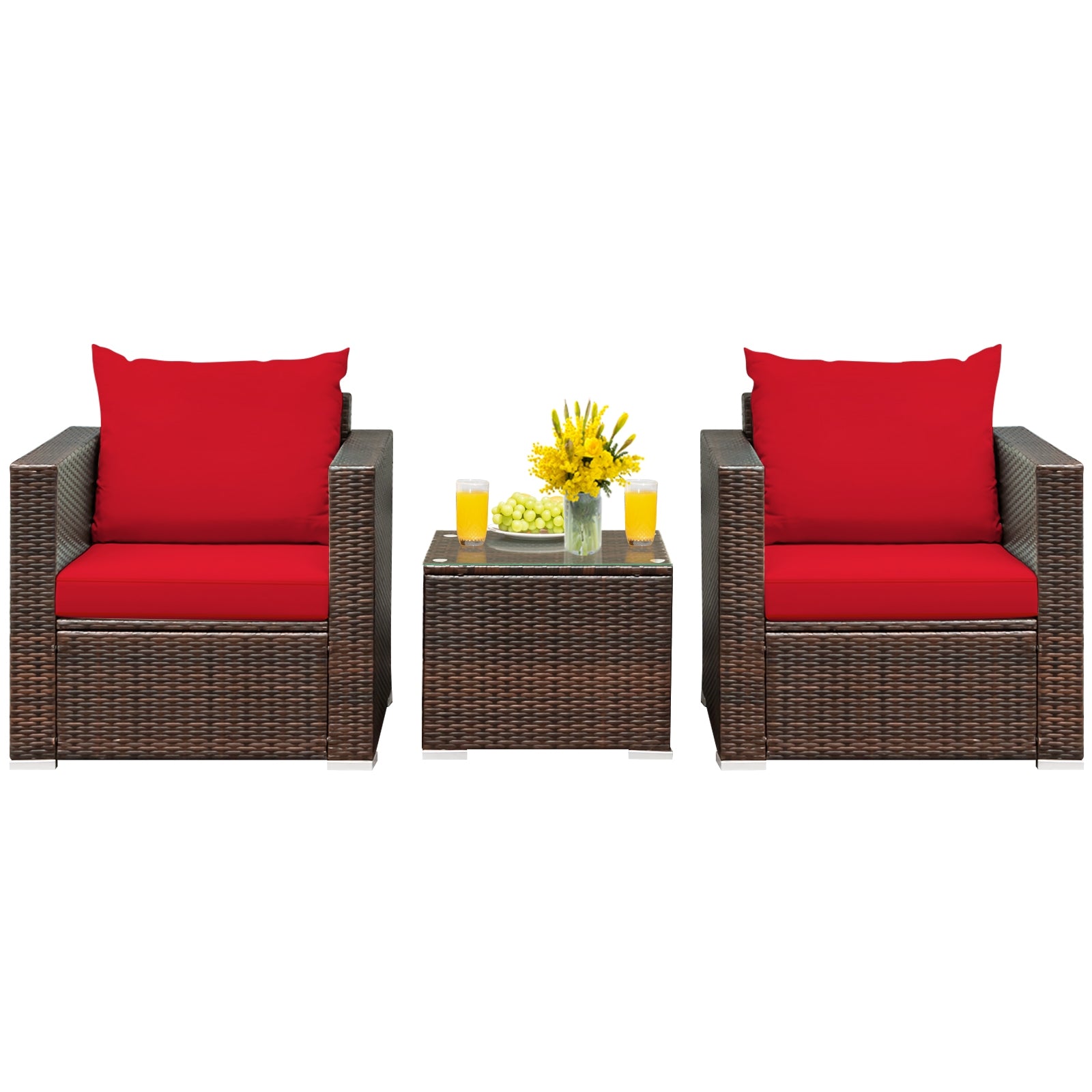3 Pieces Patio Conversation Rattan Furniture Set with Cushion