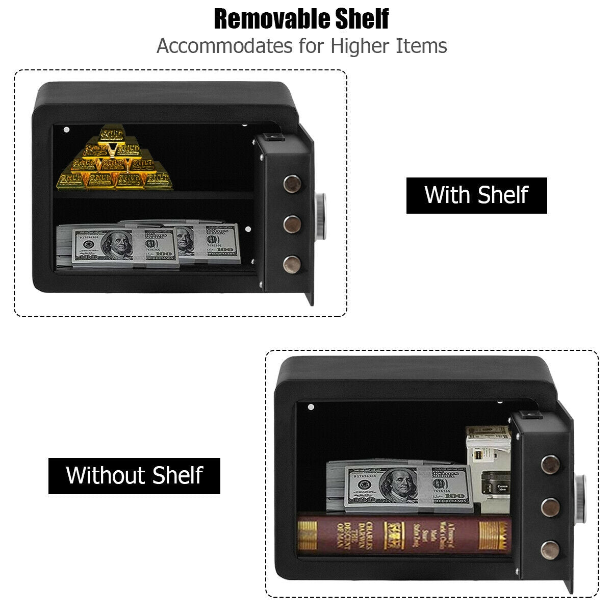 2-Layer Security Safe Deposit Box with Inner LED Light