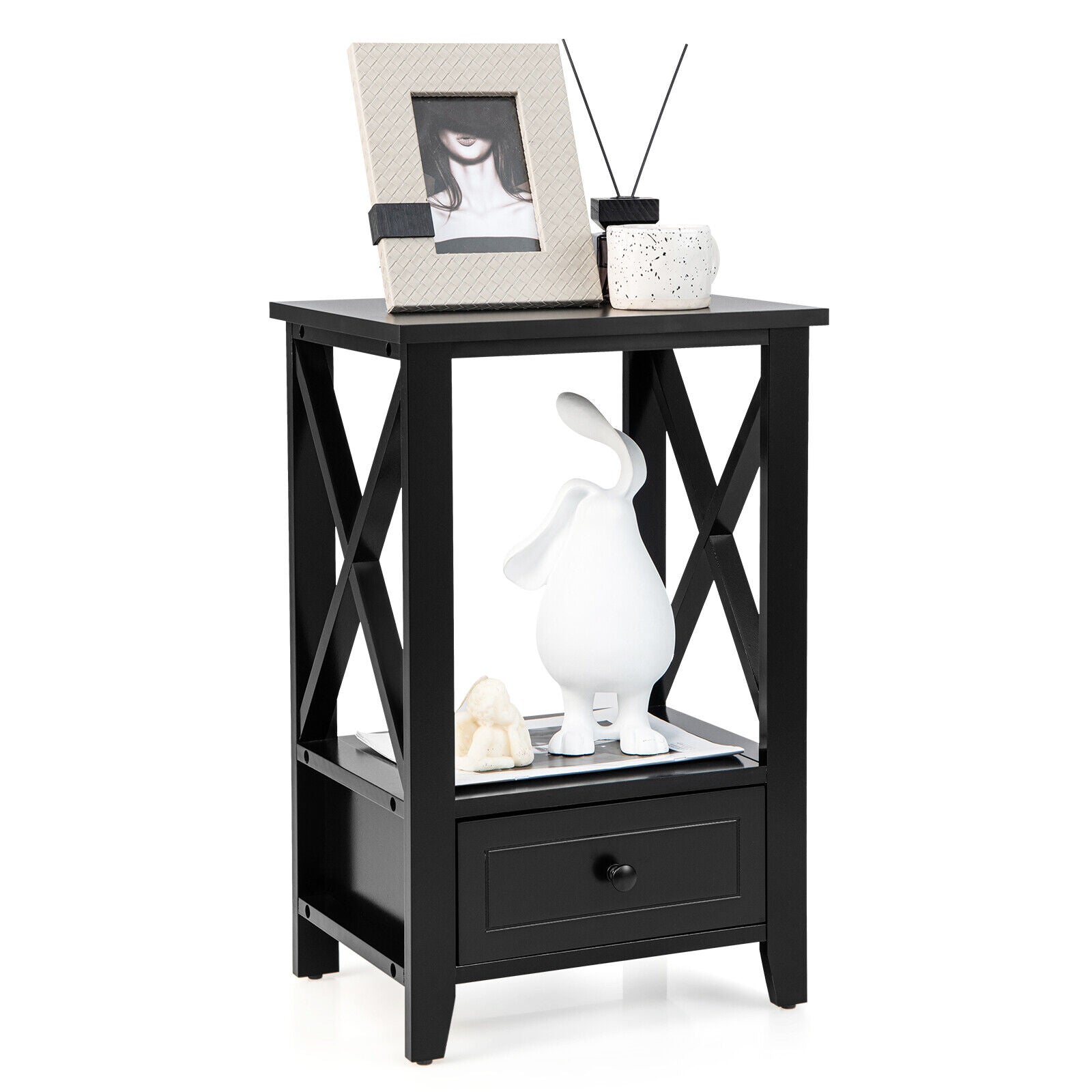 SUGIFT 2-Tier 16 x 14 Inch Multifunctional Nightstand with Storage Drawer