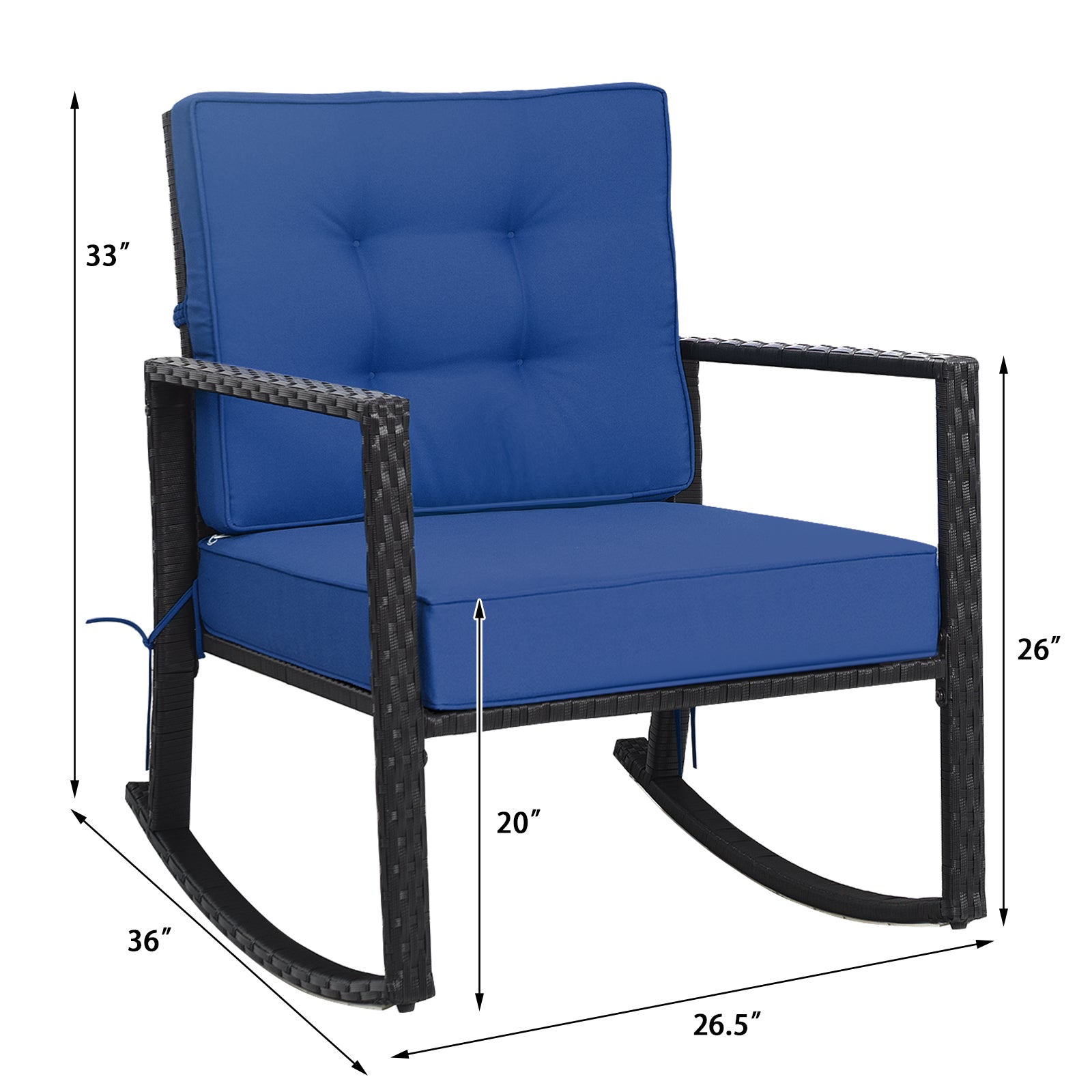 SUGIFT Patio Rattan Rocker Outdoor Glider Rocking Chair Cushion Lawn