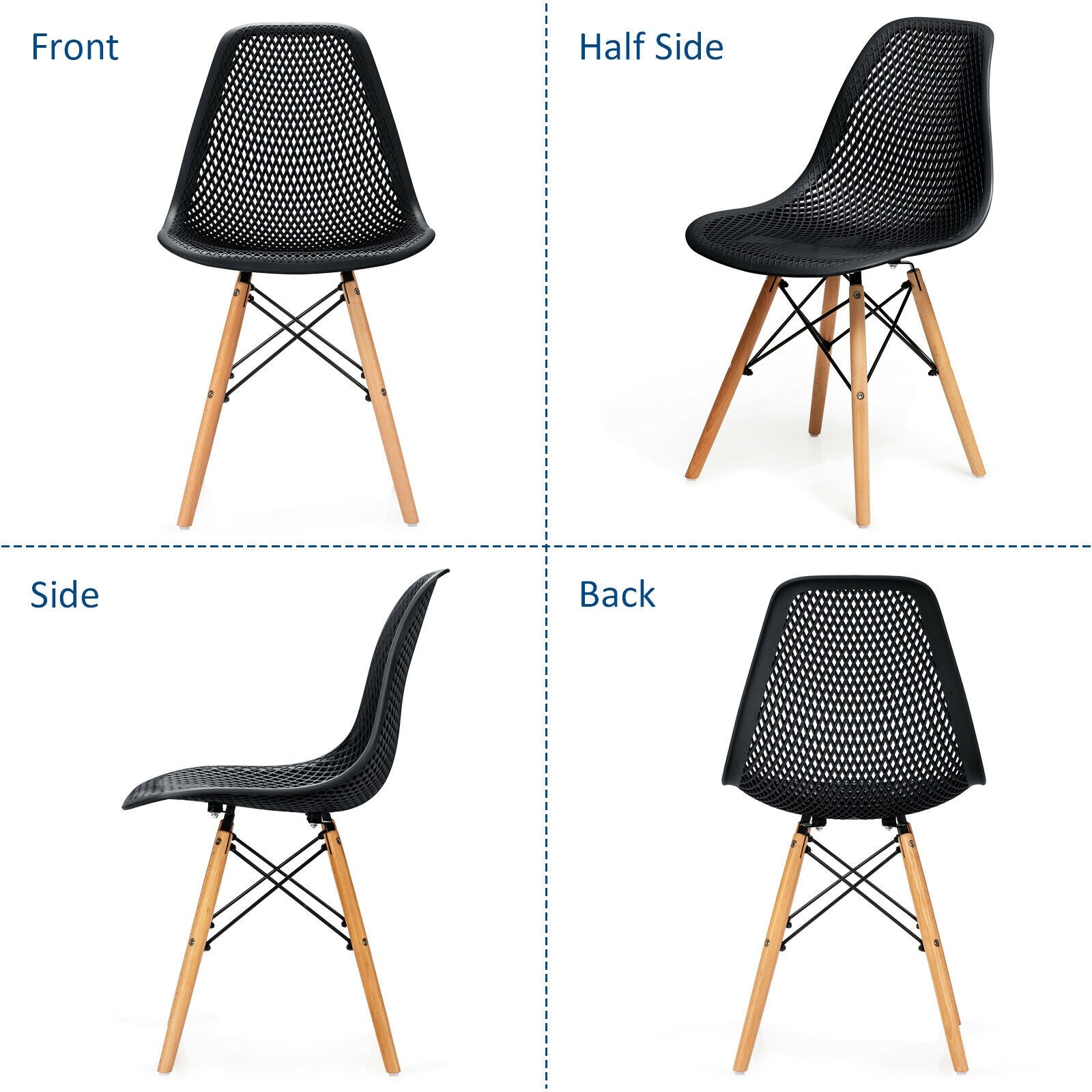 SUGIFT 4 Pieces Modern Plastic Hollow Chair Set with Wood Leg