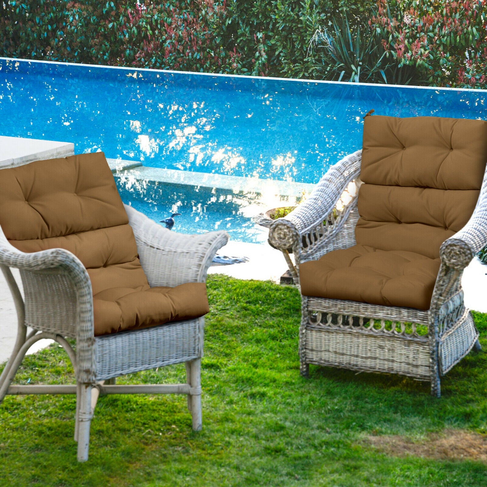 Tufted Patio High Back Chair Cushion with Non-Slip String Ties