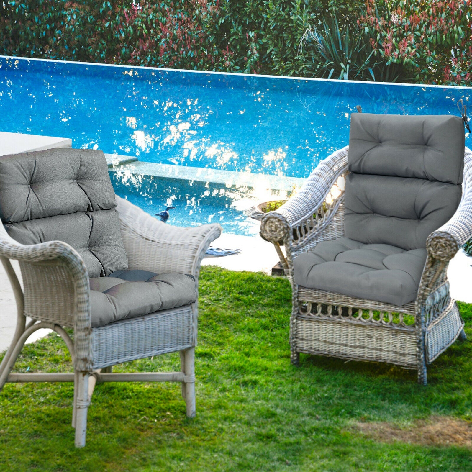 Tufted Patio High Back Chair Cushion with Non-Slip String Ties