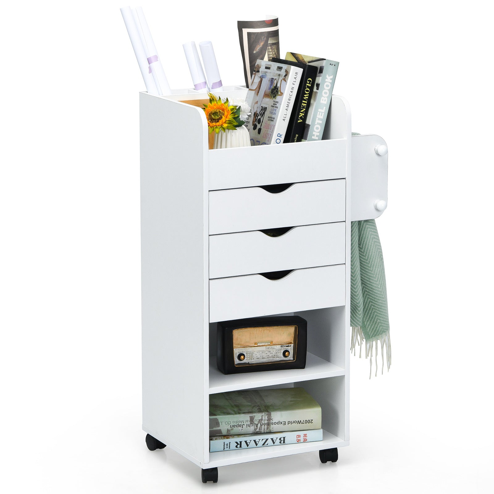 Wooden Utility Rolling Craft Storage Cart with Lockable Casters