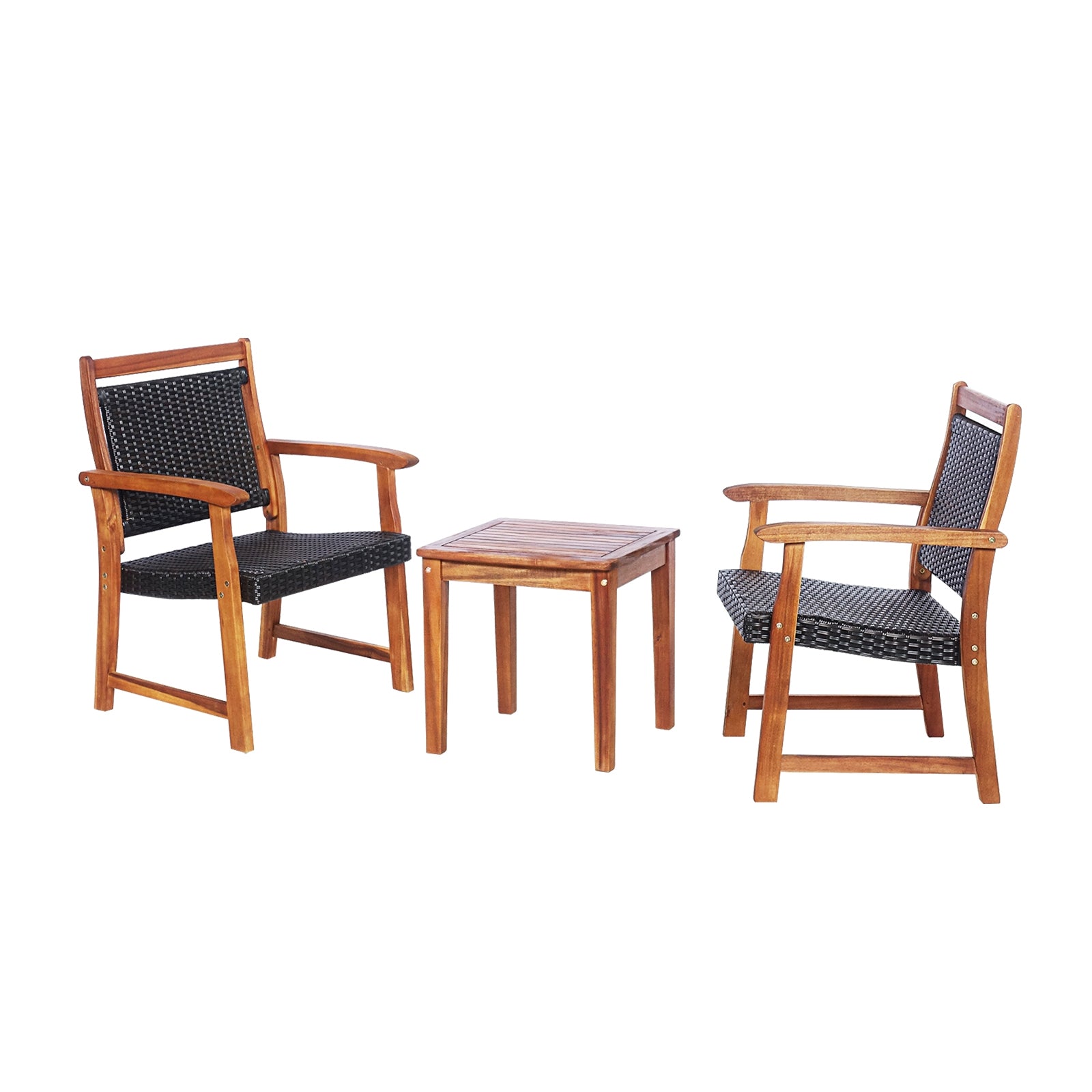 SUGIFT 3 Pieces Rattan Bistro Set with Acacia Wood Frame for Garden