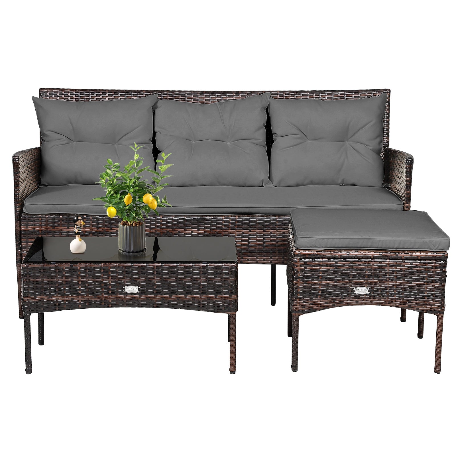 3 Pieces Patio Furniture Sectional Set with 5 Cozy Cushions
