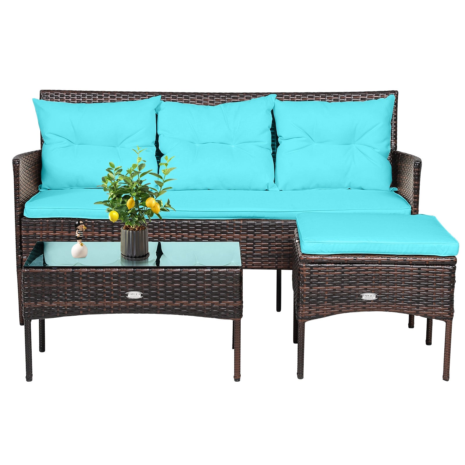 3 Pieces Patio Furniture Sectional Set with 5 Cozy Cushions