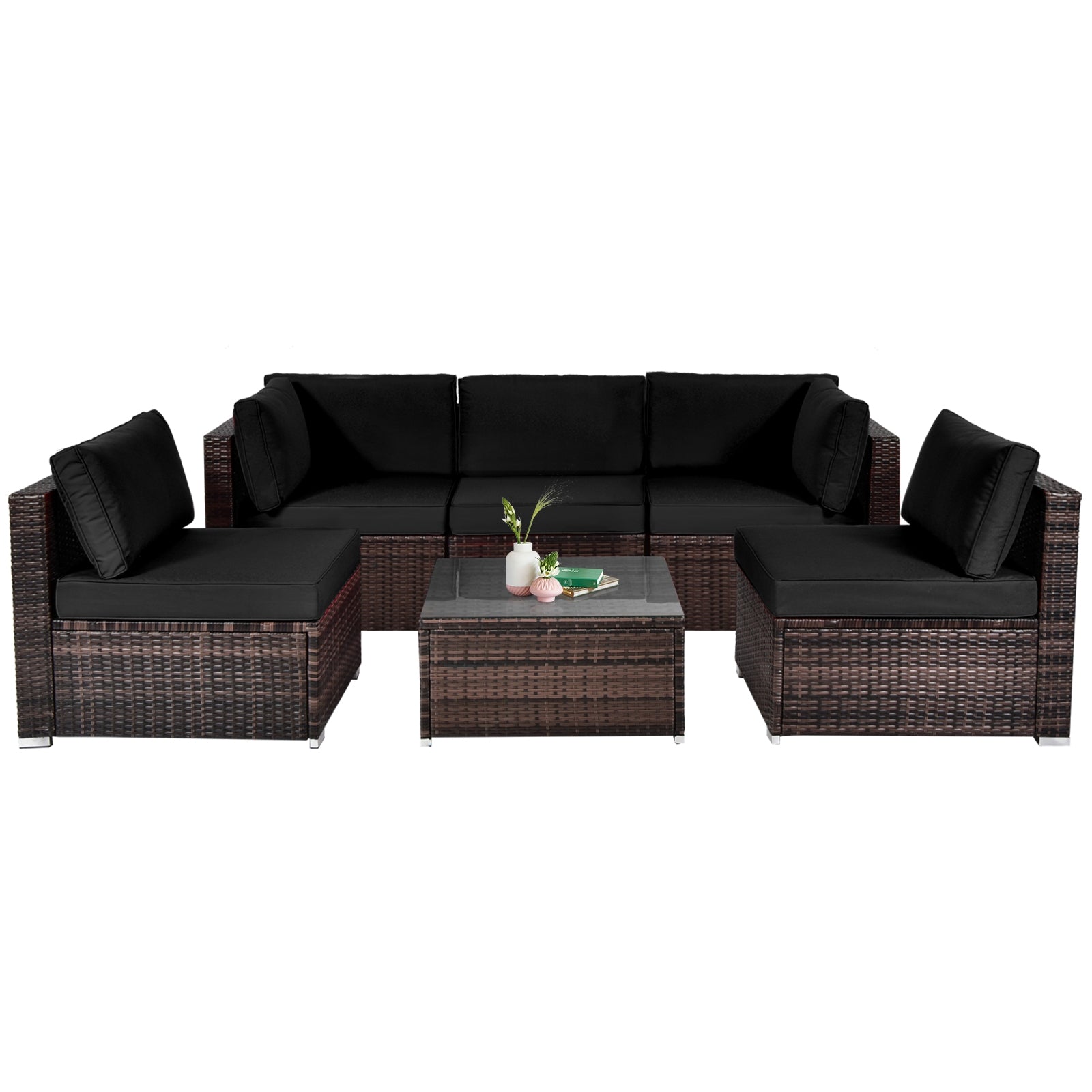 SUGIFT 6 Pieces Patio Rattan Furniture Set with Cushions