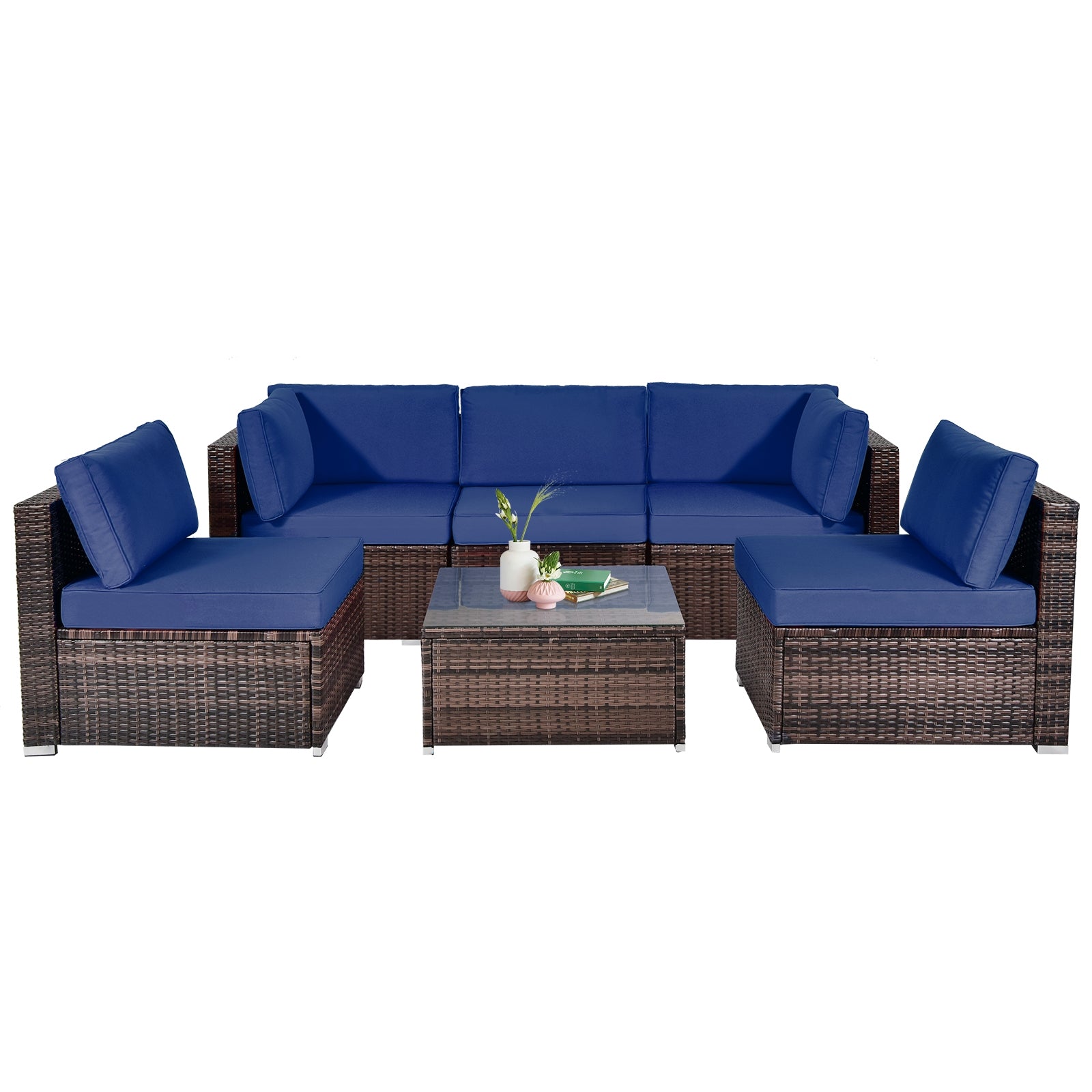 SUGIFT 6 Pieces Patio Rattan Furniture Set with Cushions