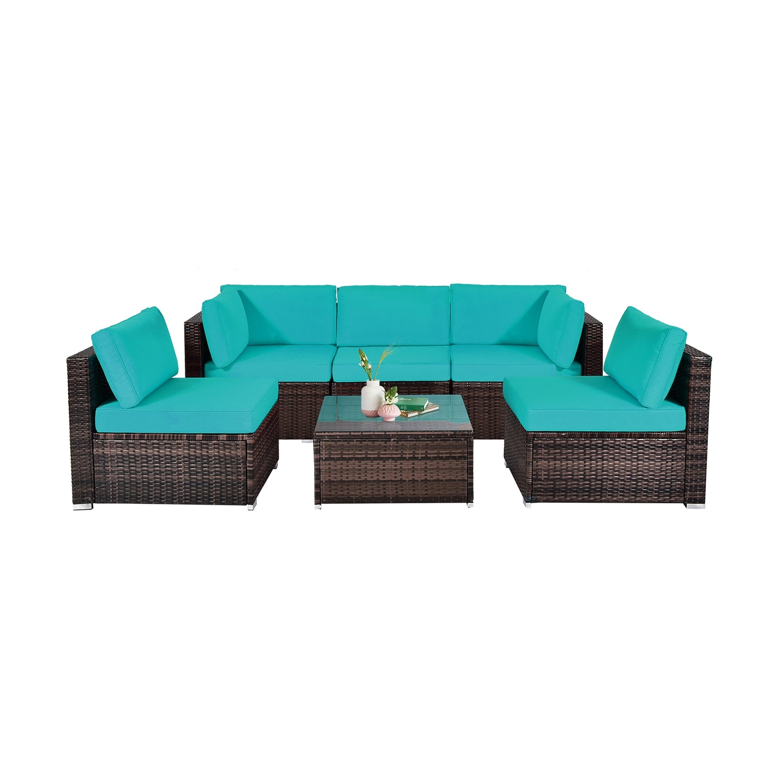 SUGIFT 6 Pieces Patio Rattan Furniture Set with Cushions