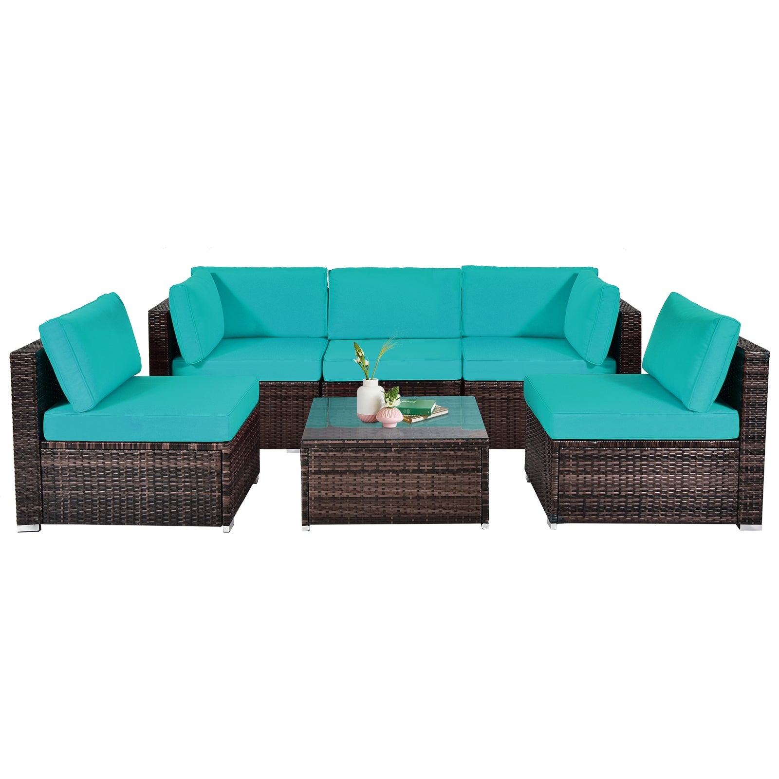 SUGIFT 6 Pieces Patio Rattan Furniture Set with Cushions