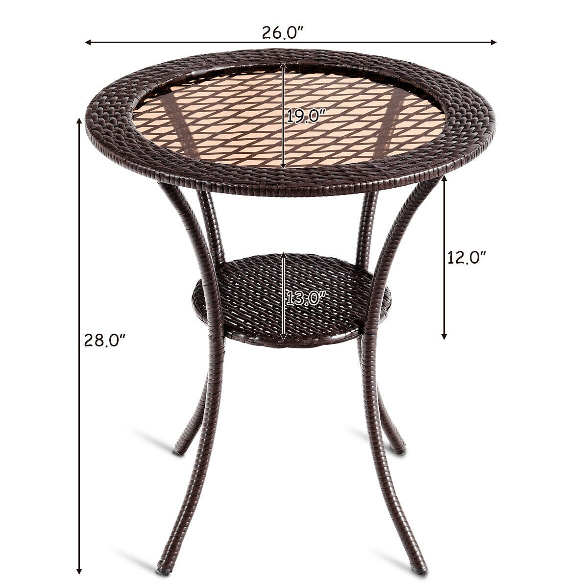 SUGIFT Round Rattan Wicker Coffee Table with Lower Shelf