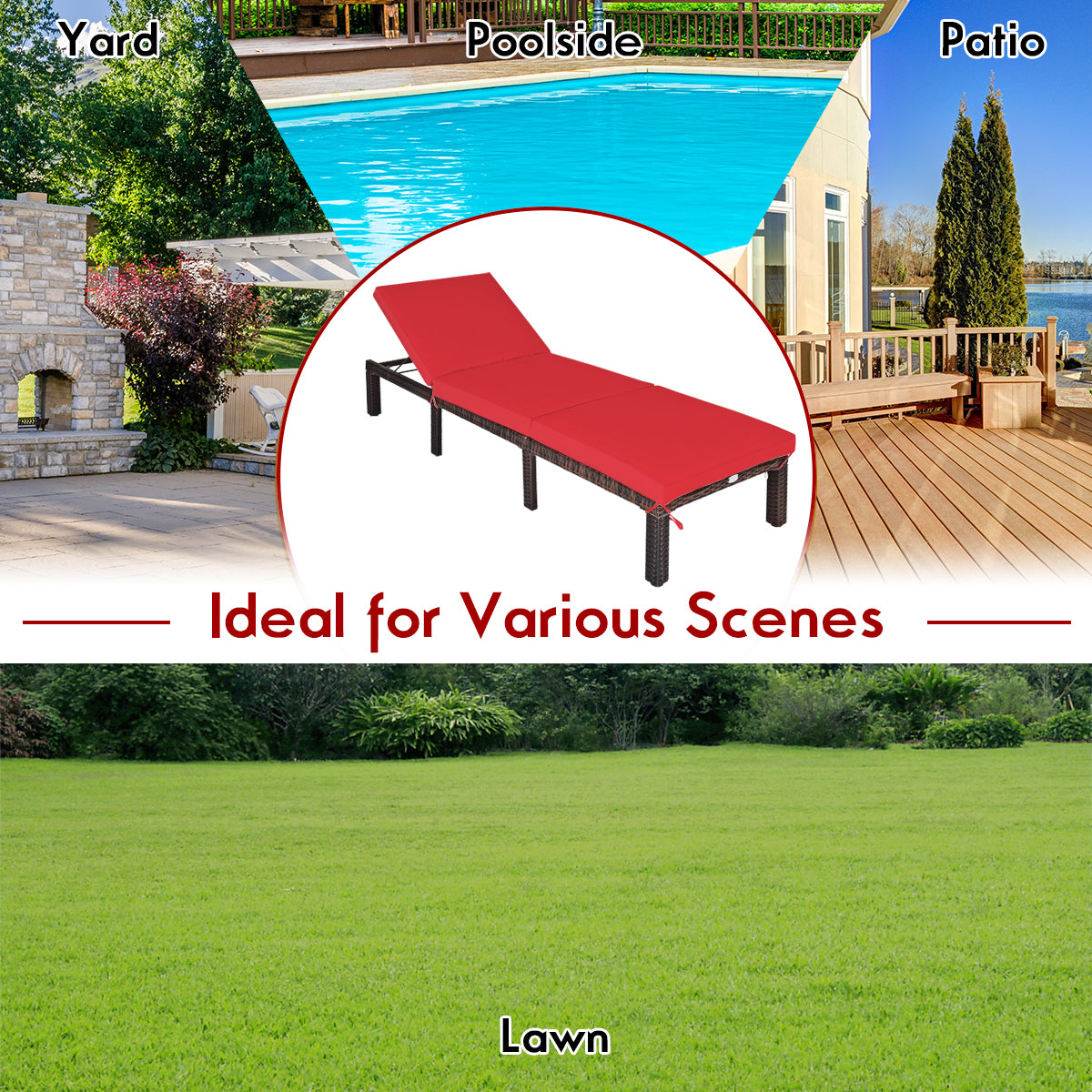 SUGIFT Paito Wicker Chaise Lounger with Adjustable Backrest