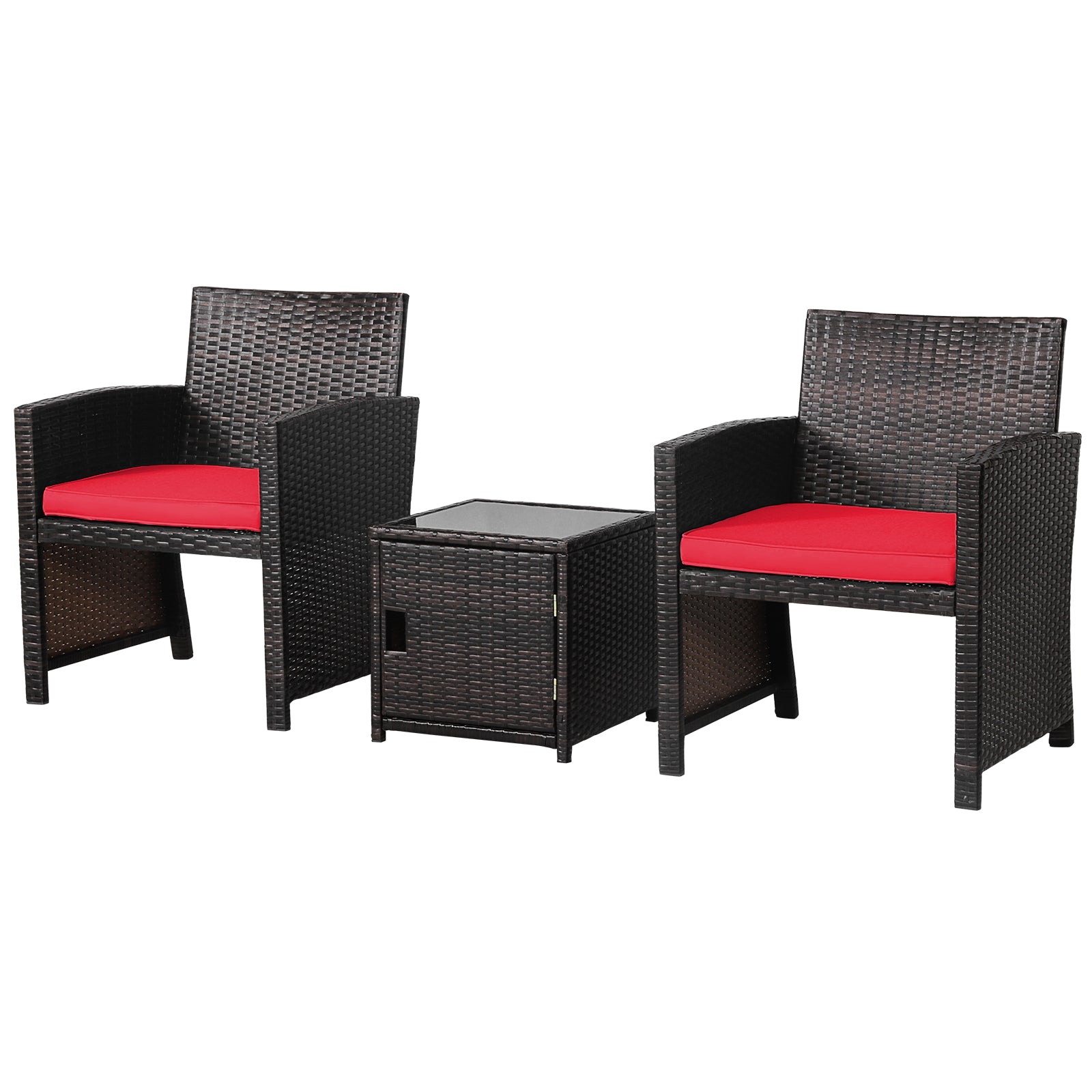 3 Pieces Patio Wicker Furniture Set with Storage Table and Protective Cover