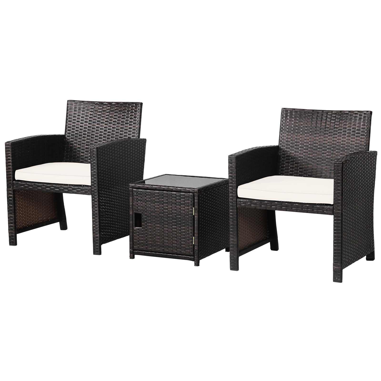 3 Pieces Patio Wicker Furniture Set with Storage Table and Protective Cover