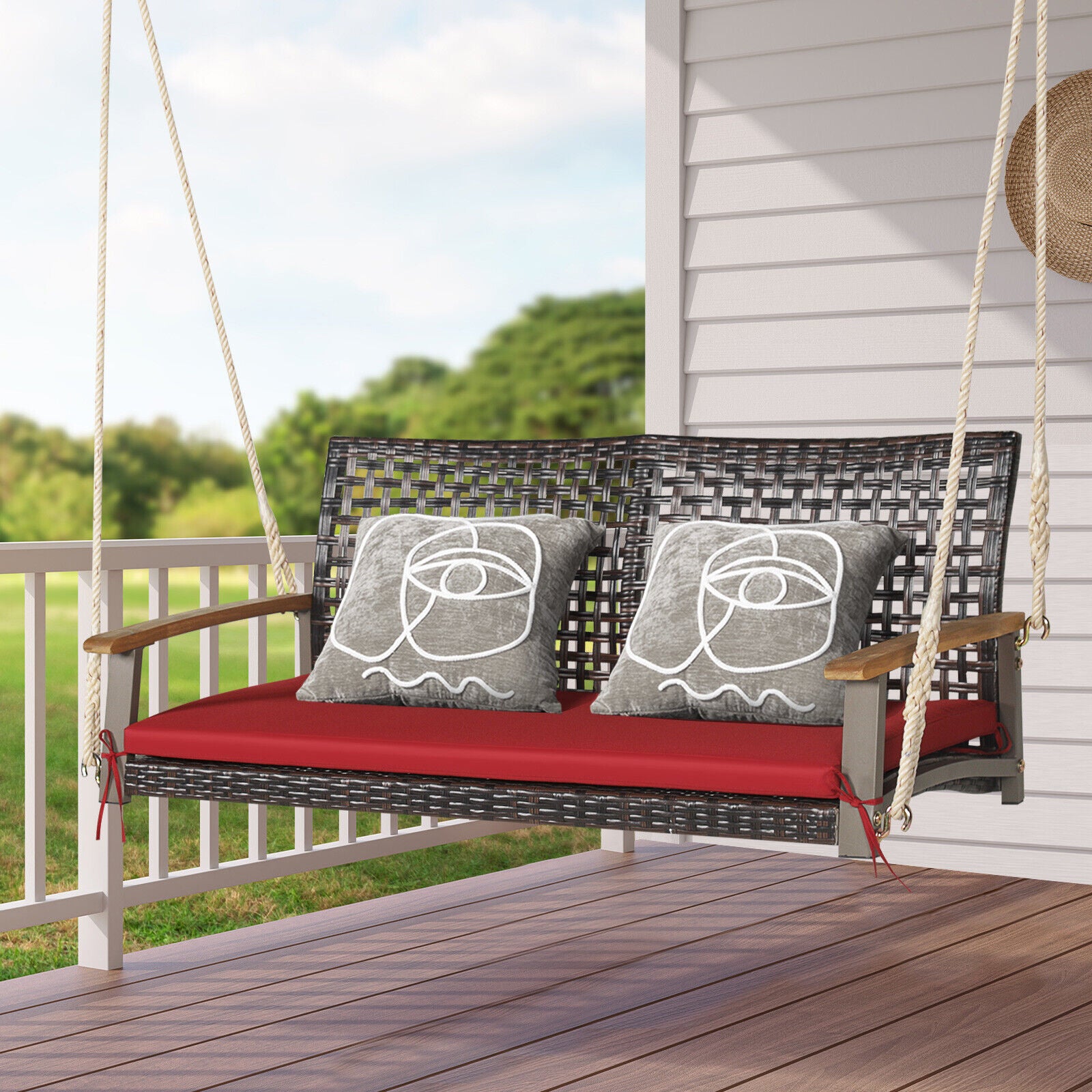 SUGIFT 2-Person Rattan Hanging Porch Swing Chair