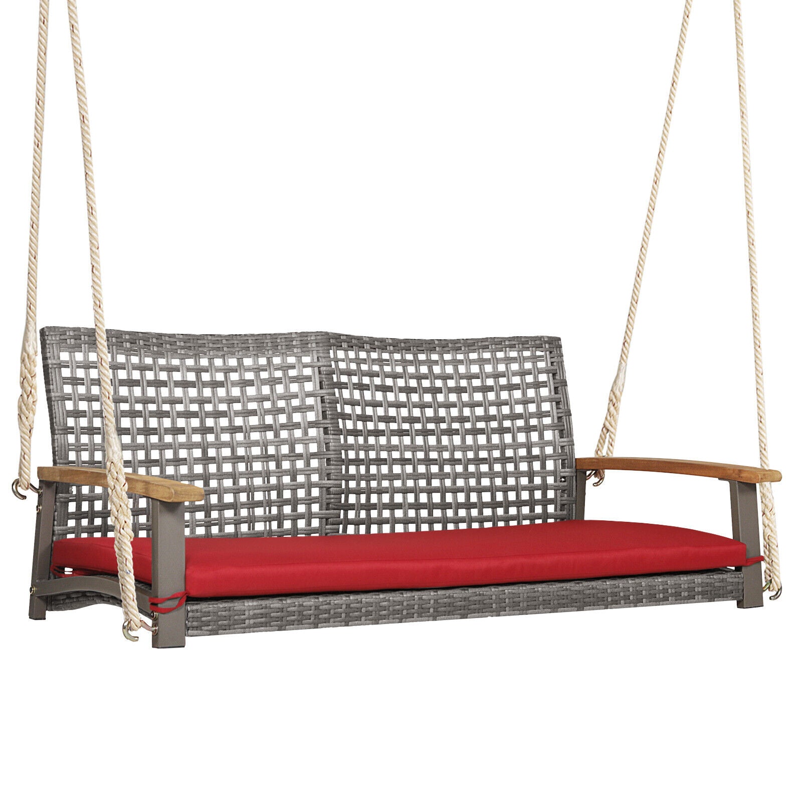 SUGIFT 2-Person Patio Wicker Hanging Swing Chair
