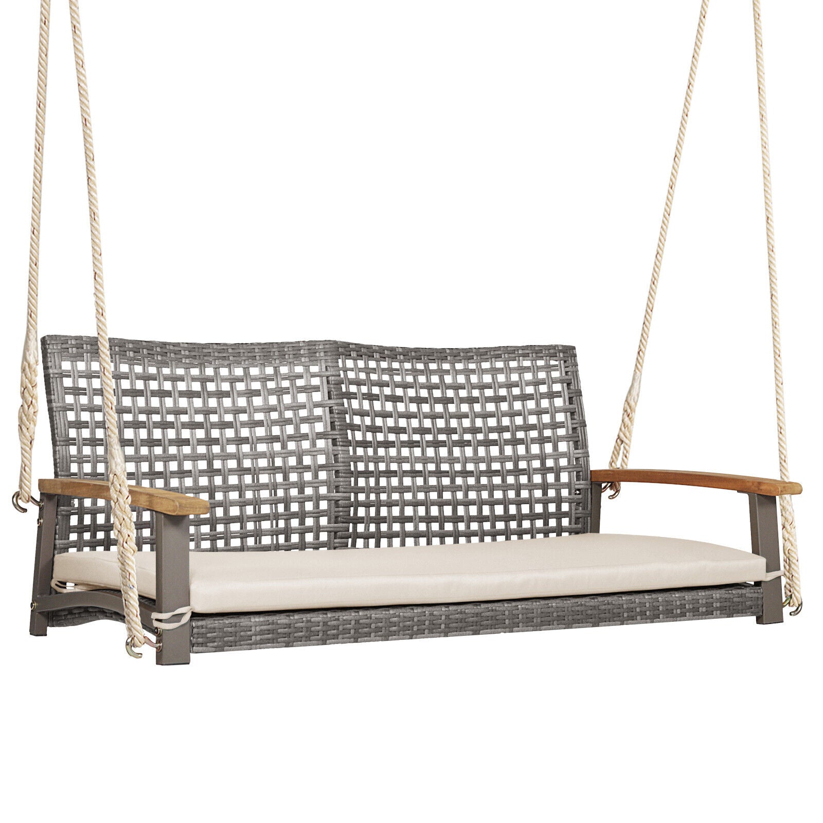 SUGIFT 2-Person Patio Wicker Hanging Swing Chair