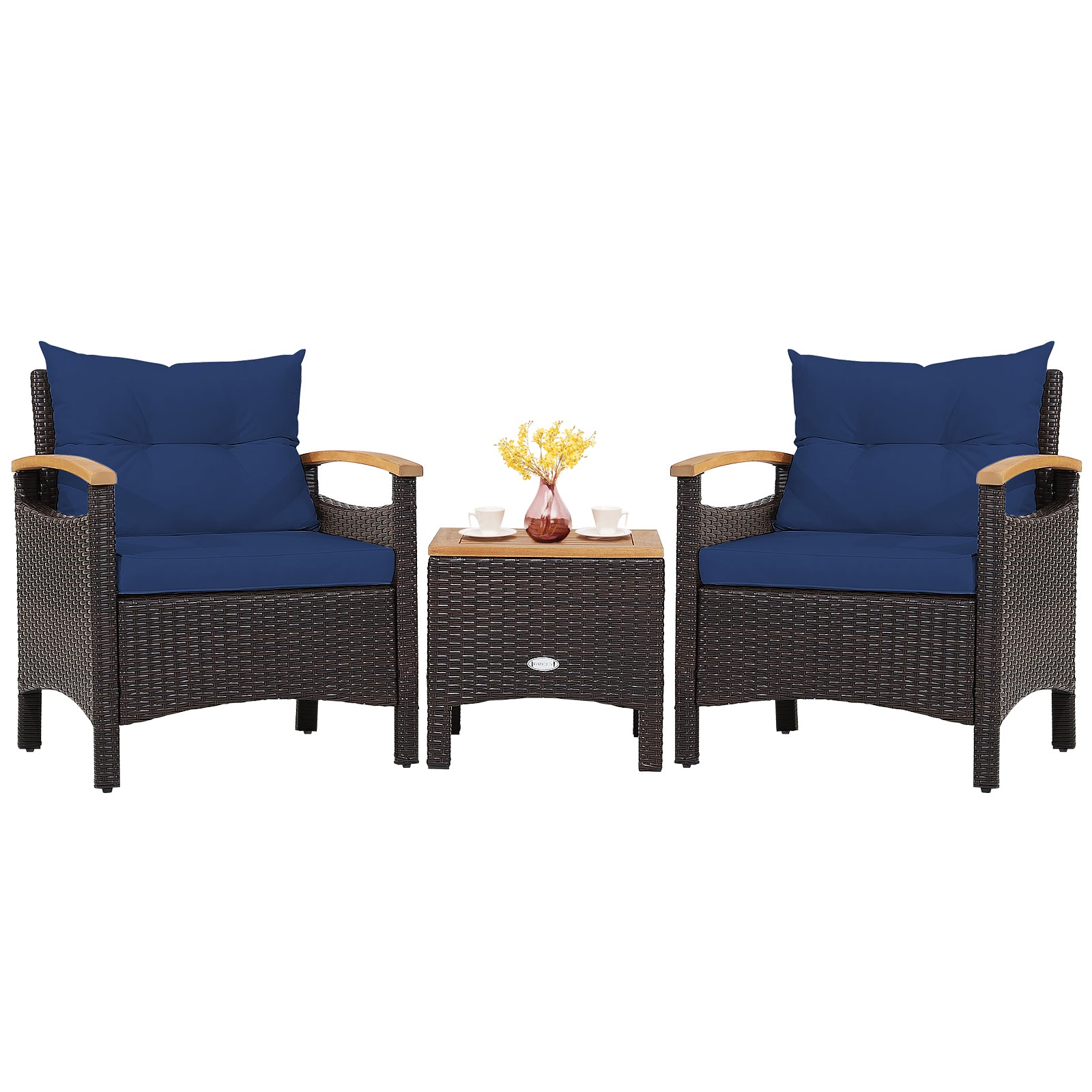 3 Pieces Patio Rattan Furniture Set with Removable Cushion-Navy