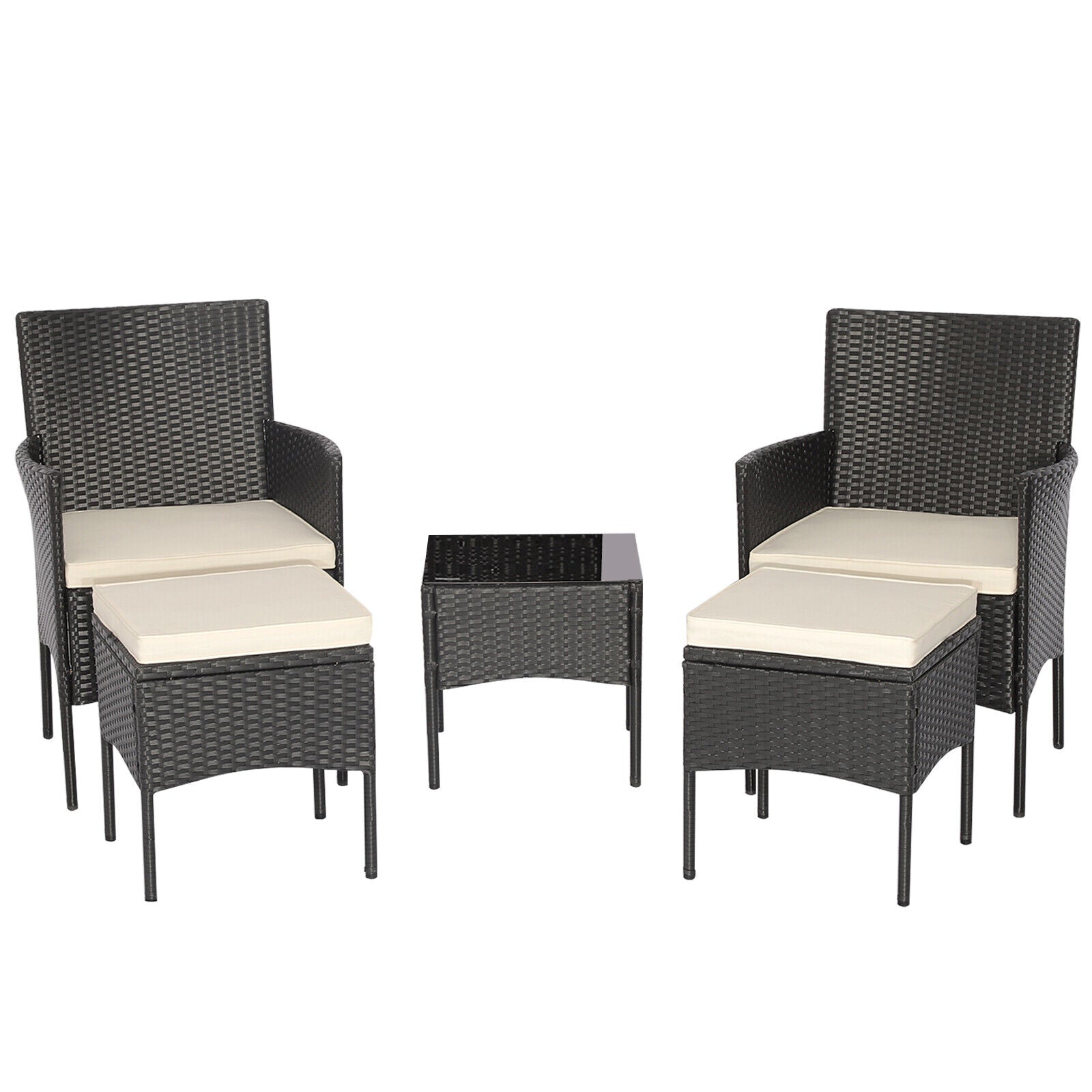 SUGIFT 5 Pieces Outdoor Wicker Sofa Set with Coffee Table and 2 Ottomans