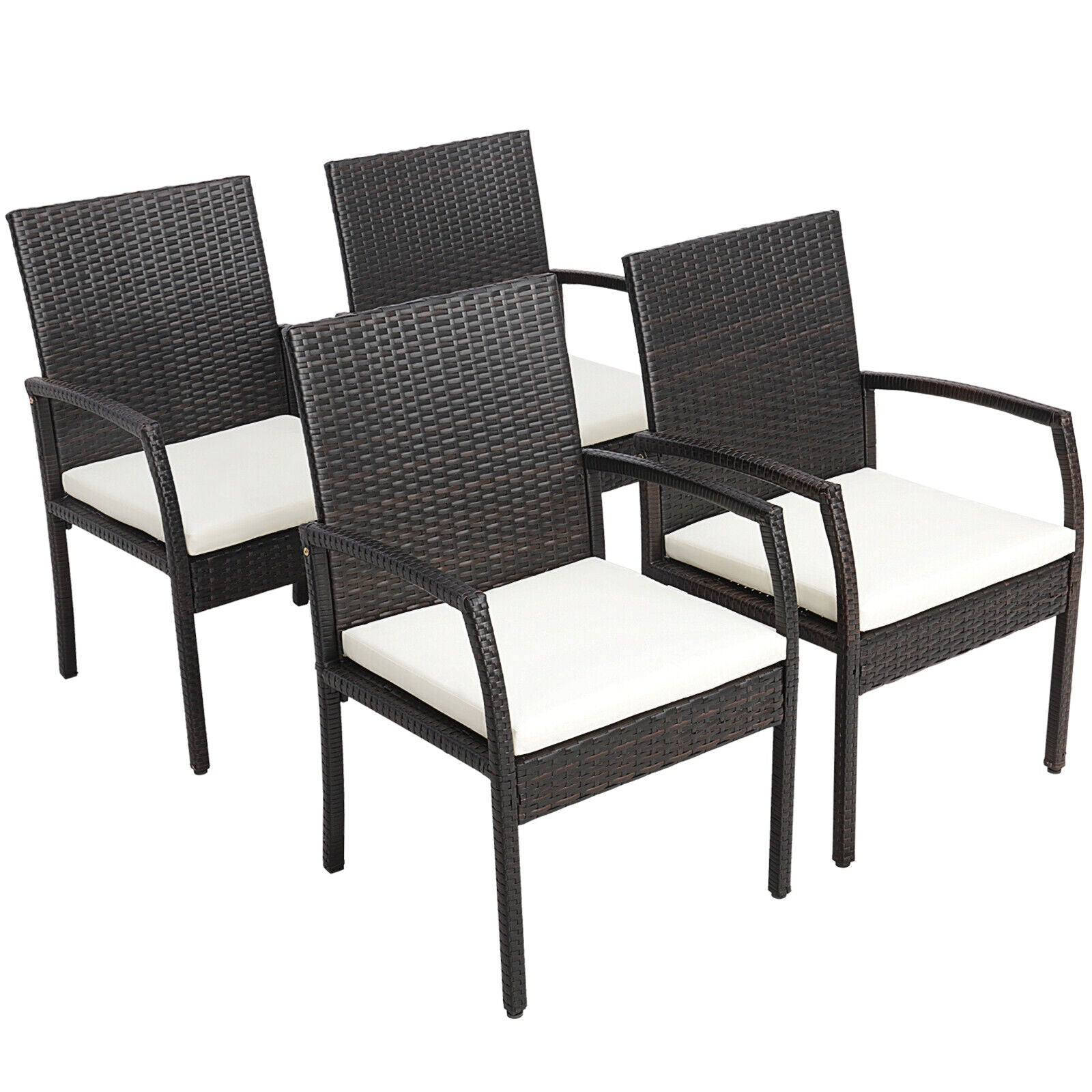 SUGIFT 4 Pieces Patio Wicker Dining Armchair Set with Soft Zippered Cushion-Set of 4