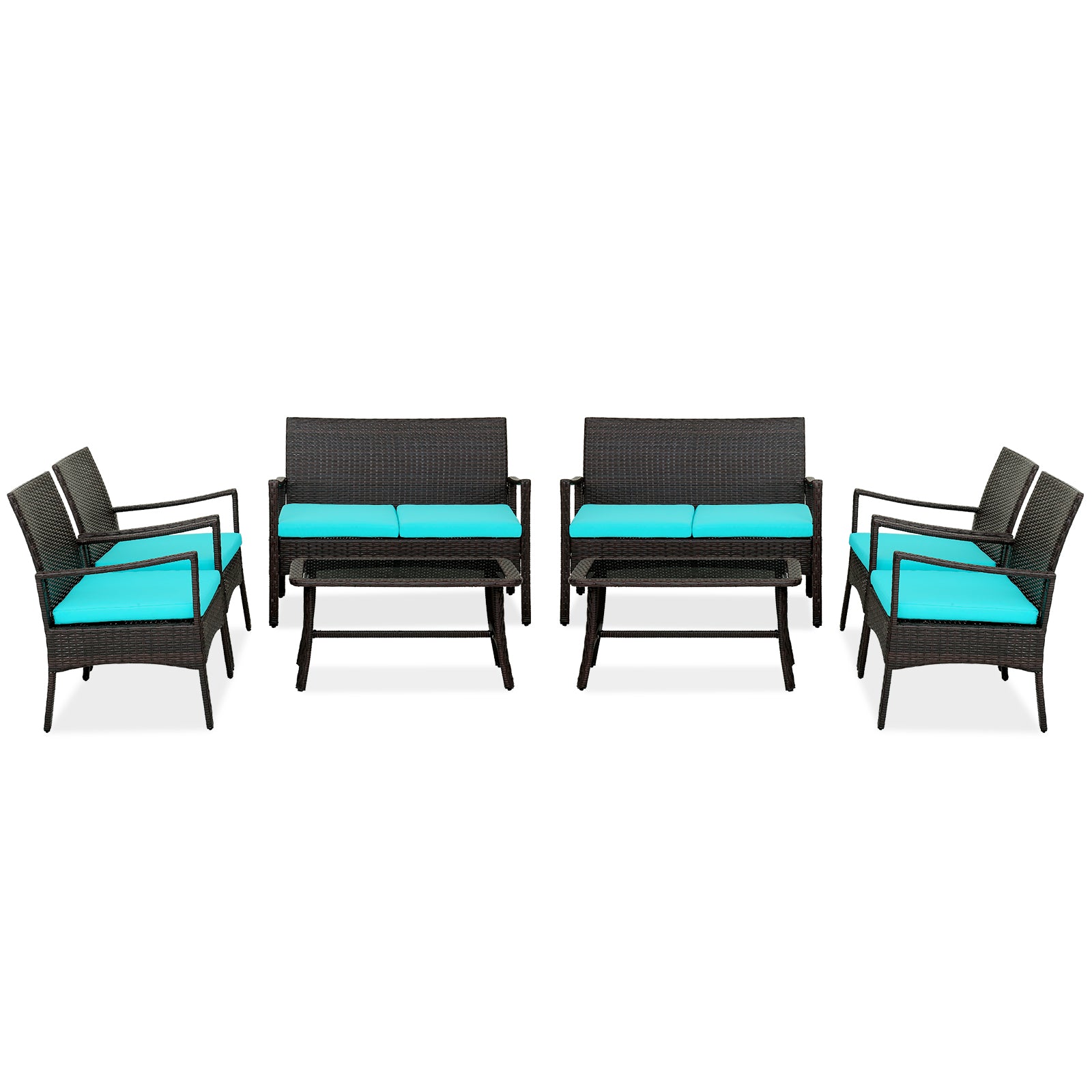 SUGIFT 4 Pieces Rattan Conversation Set with Tempered Glass Coffee Table
