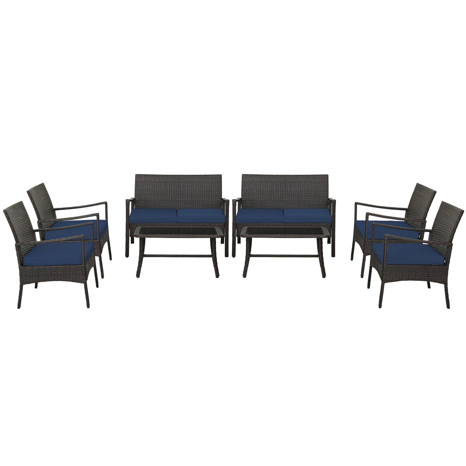 SUGIFT 4 Pieces Rattan Conversation Set with Tempered Glass Coffee Table
