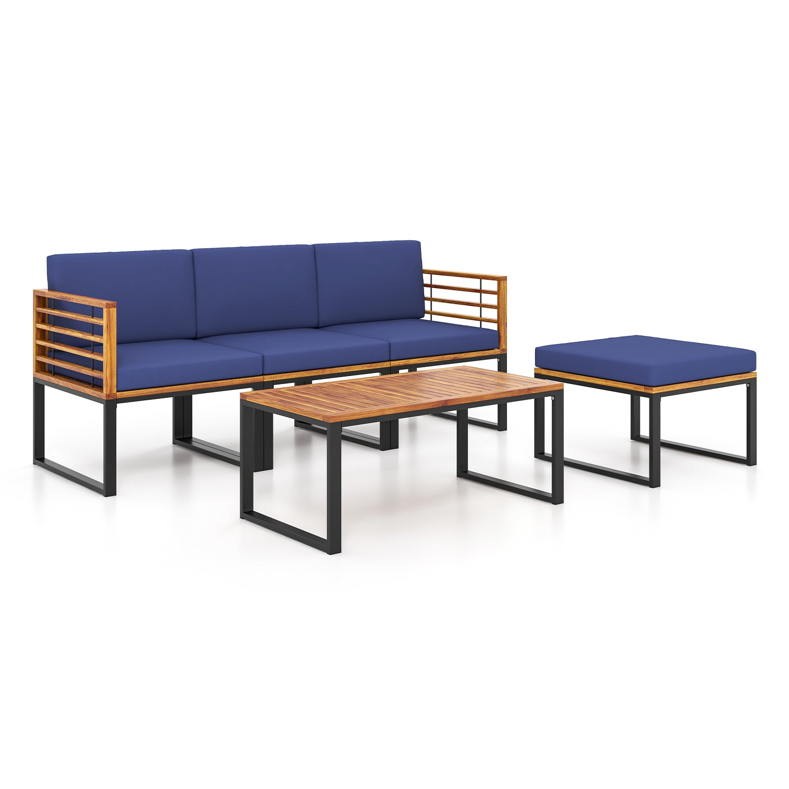 SUGIFT 5-Piece Patio Acacia Wood Chair Set with Ottoman and Coffee Table