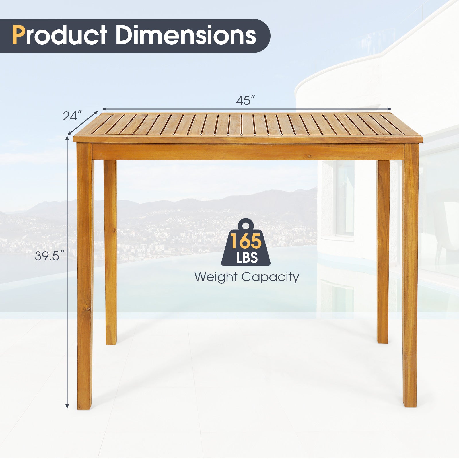SUGIFT Rectangular Indoor and Outdoor Bar Height Table for Garden