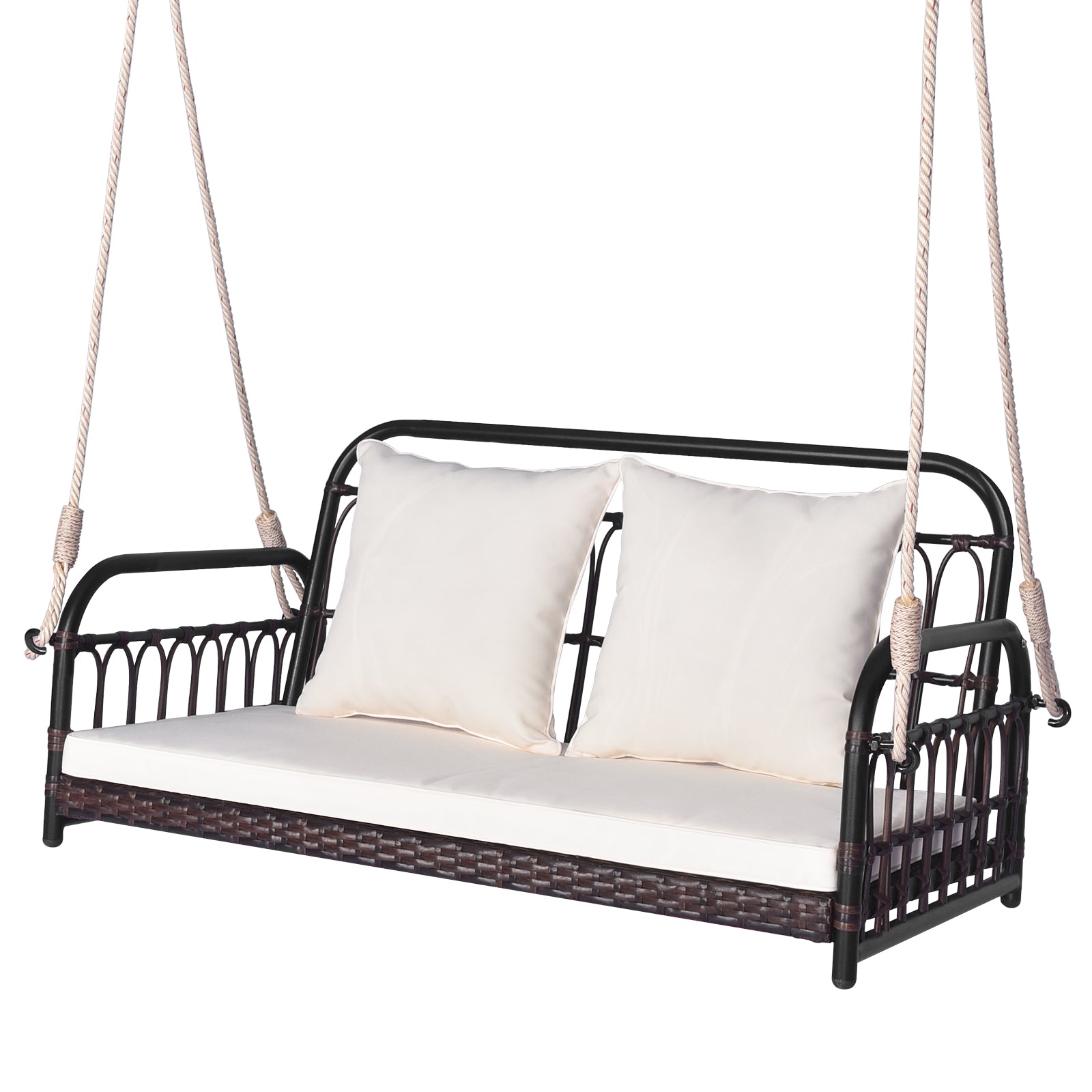 SUGIFT 880LBS Wicker Hanging Porch Swing with Cushions
