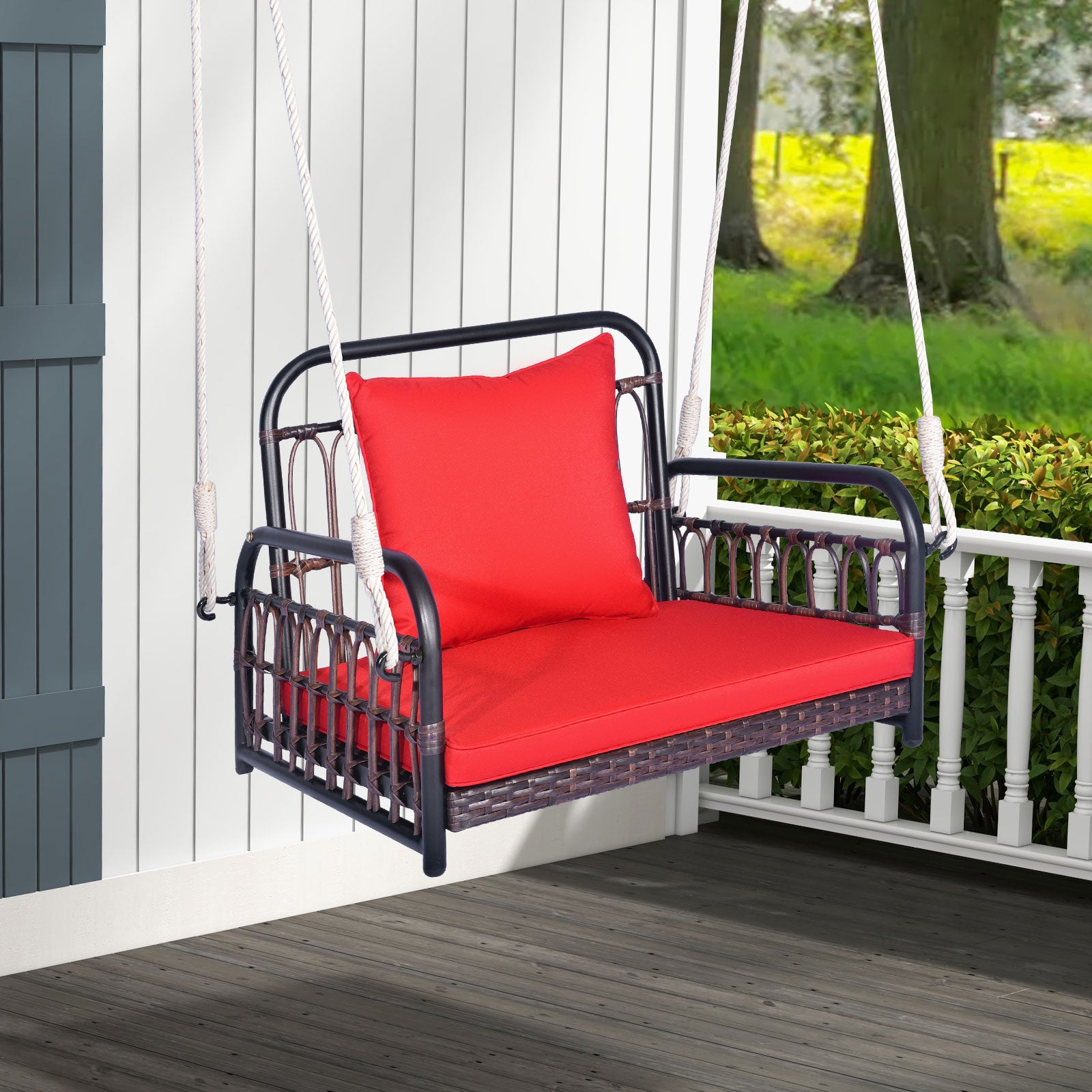 SUGIFT Patio Rattan Porch Swing Hammock Chair with Seat Cushion