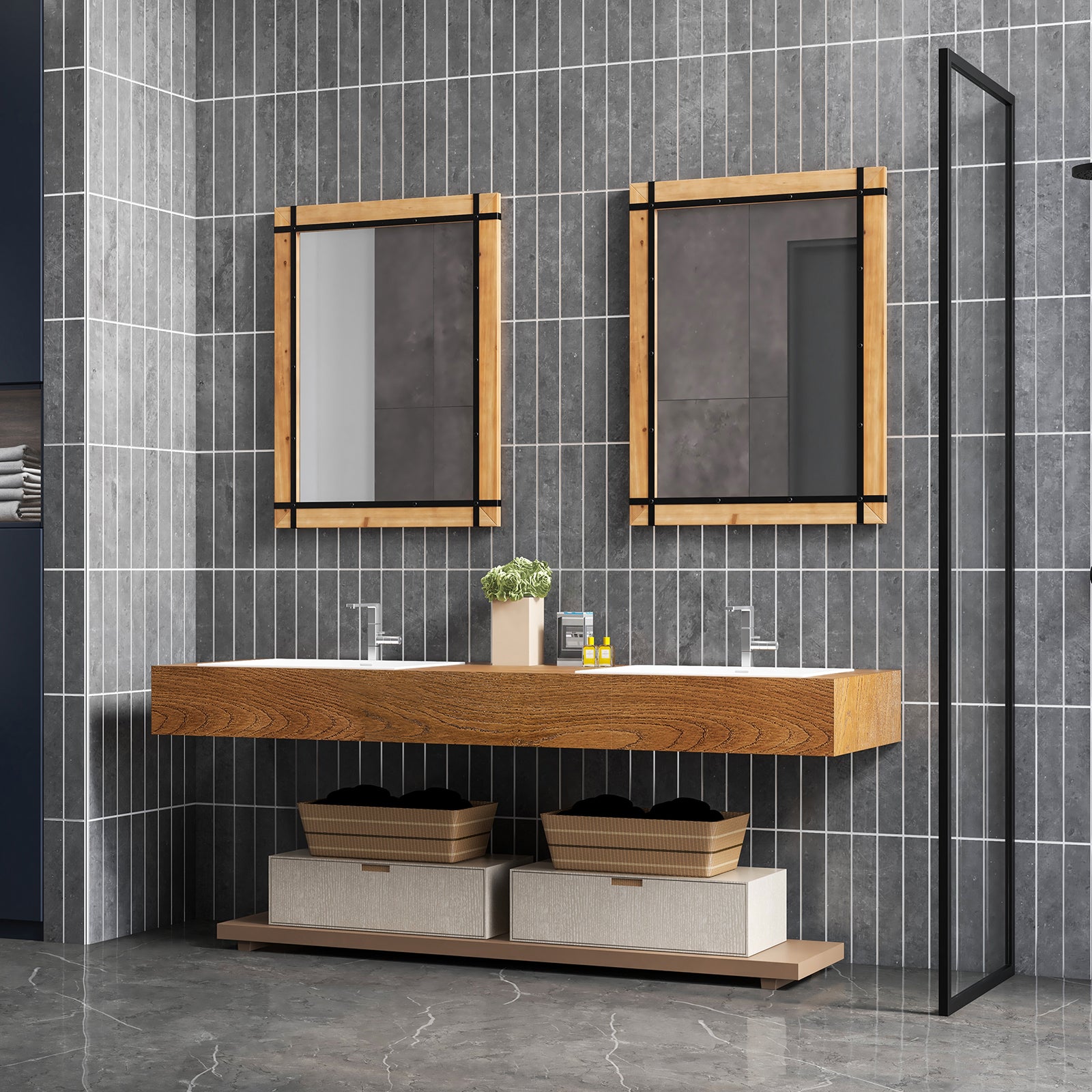 30 x 40 Inch Wall Mounted Mirror with Fir Wood Frame