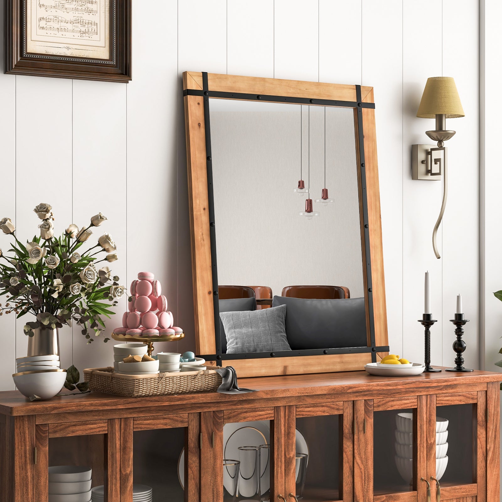 30 x 40 Inch Wall Mounted Mirror with Fir Wood Frame