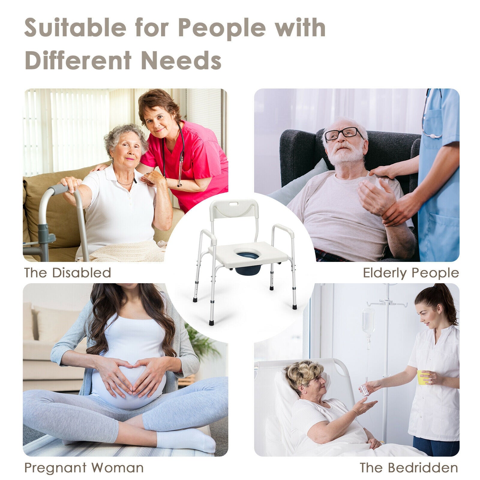 3-in-1 Bedside Commode Portable Toilet with Adjustable Height