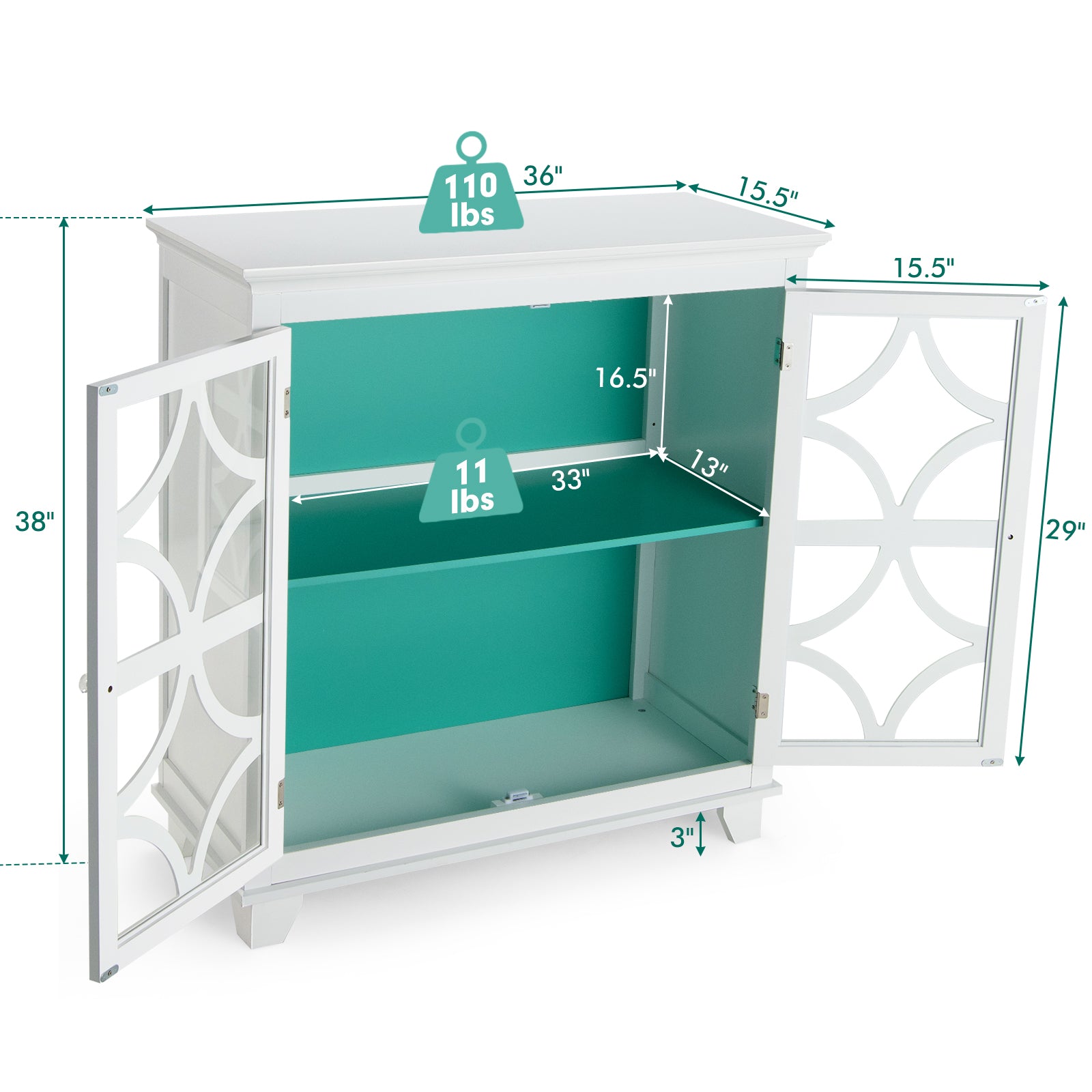 SUGIFT Kitchen Buffet Sideboard with Glass Doors and Adjustable Shelf