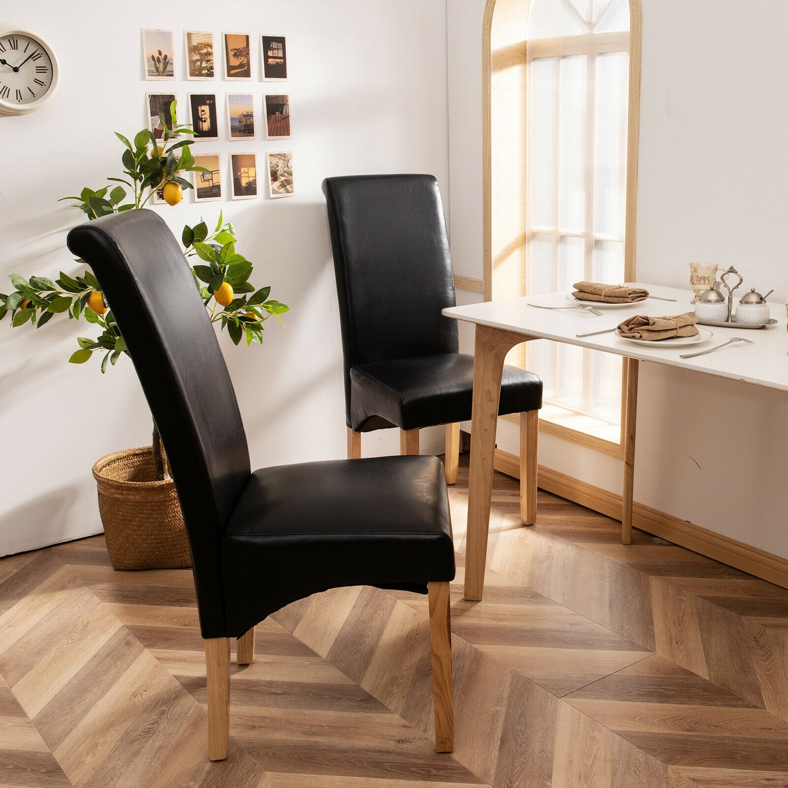 2 Pieces Dining Chairs Set with Rubber Wood Legs-Black