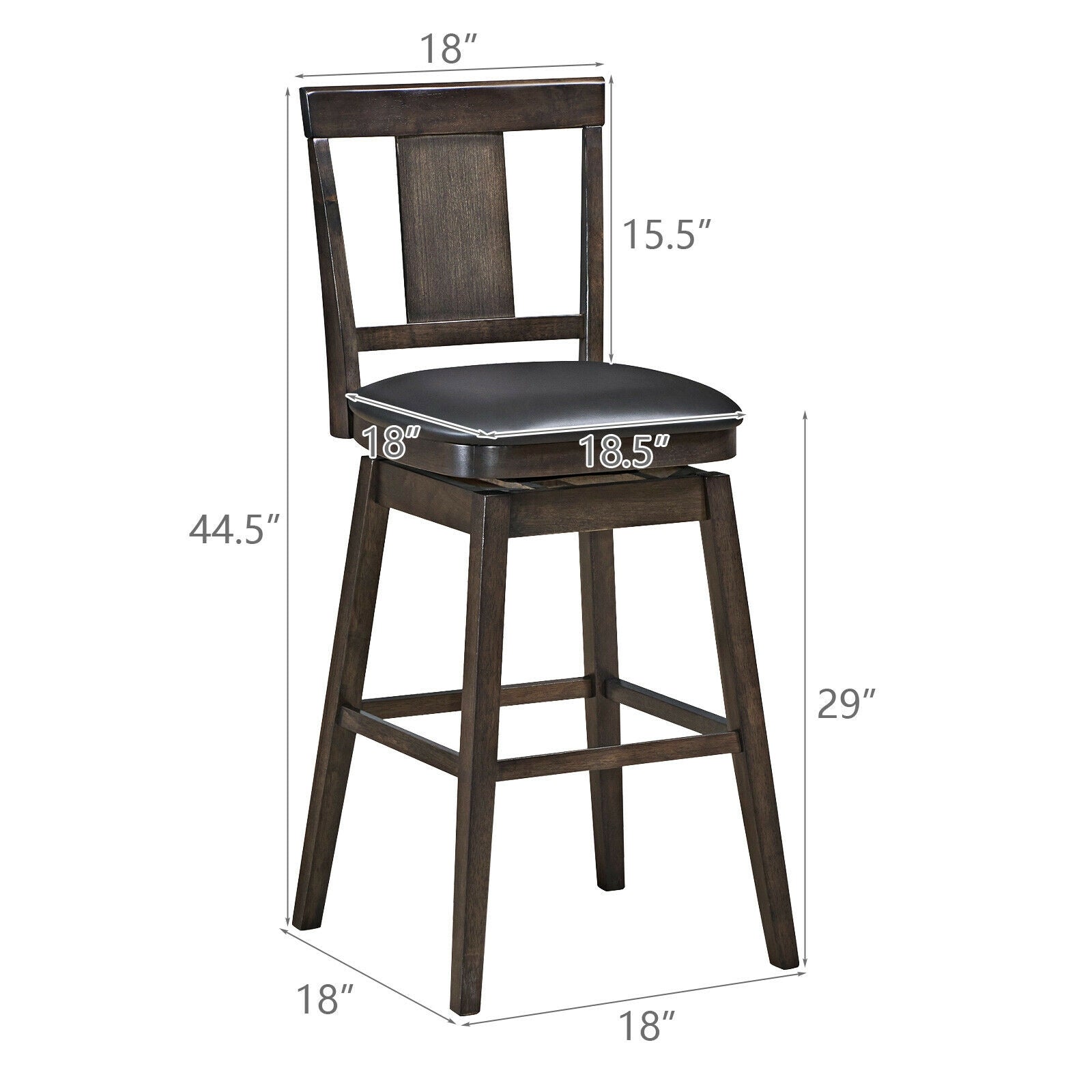 29 Inch 360 Degree Swivel Classic Wooden Counter Height Bar Stool