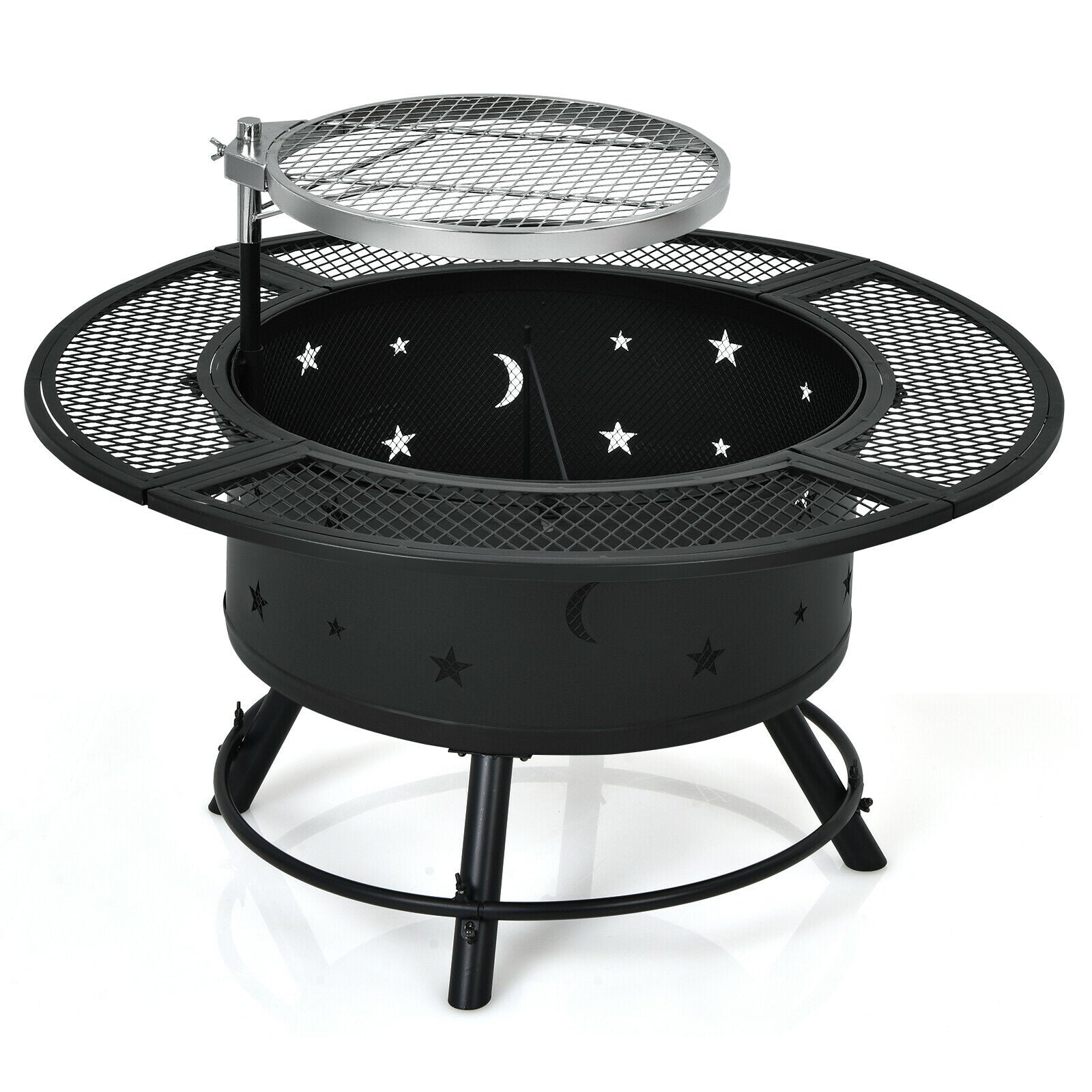 32-Inch Outdoor Wood Burning Fire Pit with 360¡ãSwivel BBQ Grate