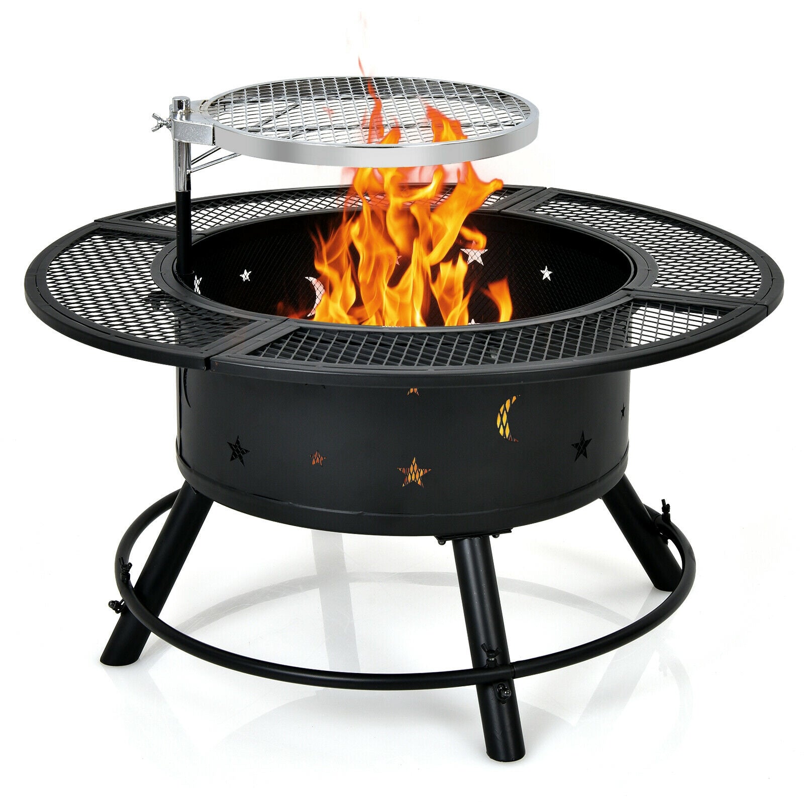 32-Inch Outdoor Wood Burning Fire Pit with 360¡ãSwivel BBQ Grate