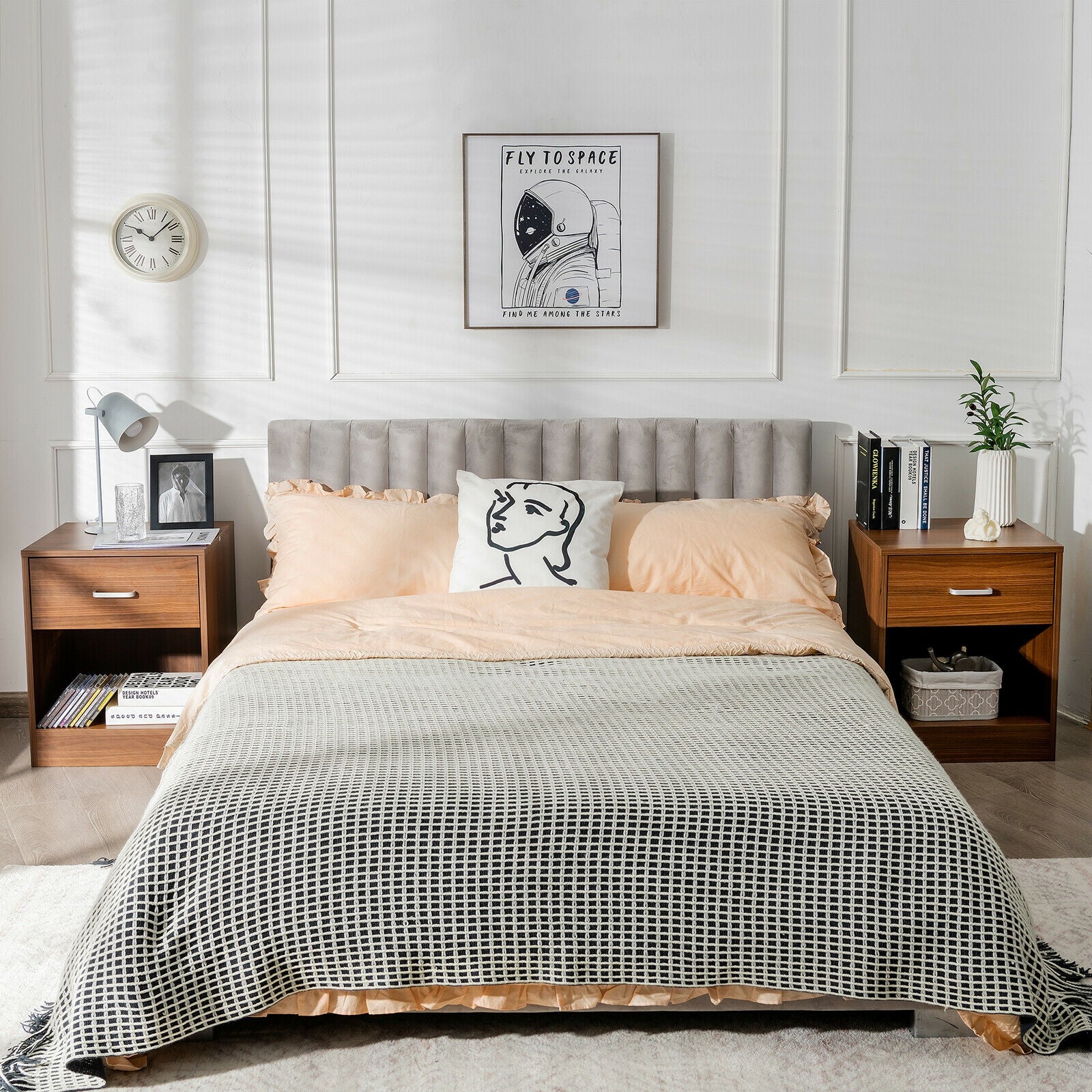 SUGIFT Set of 2 Modern Wooden Nightstands with Storage Drawer and Open Cabinet