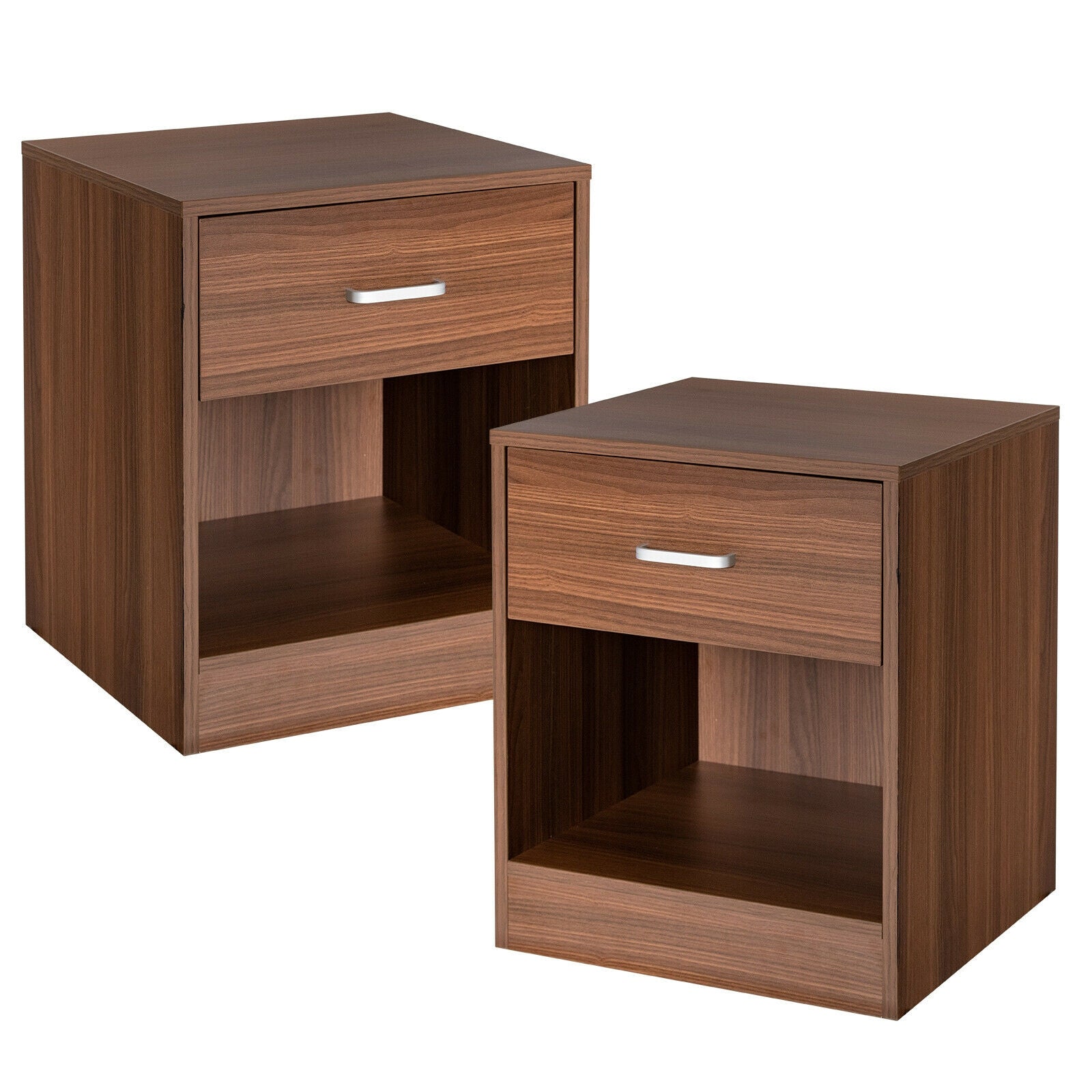 SUGIFT Set of 2 Modern Wooden Nightstands with Storage Drawer and Open Cabinet