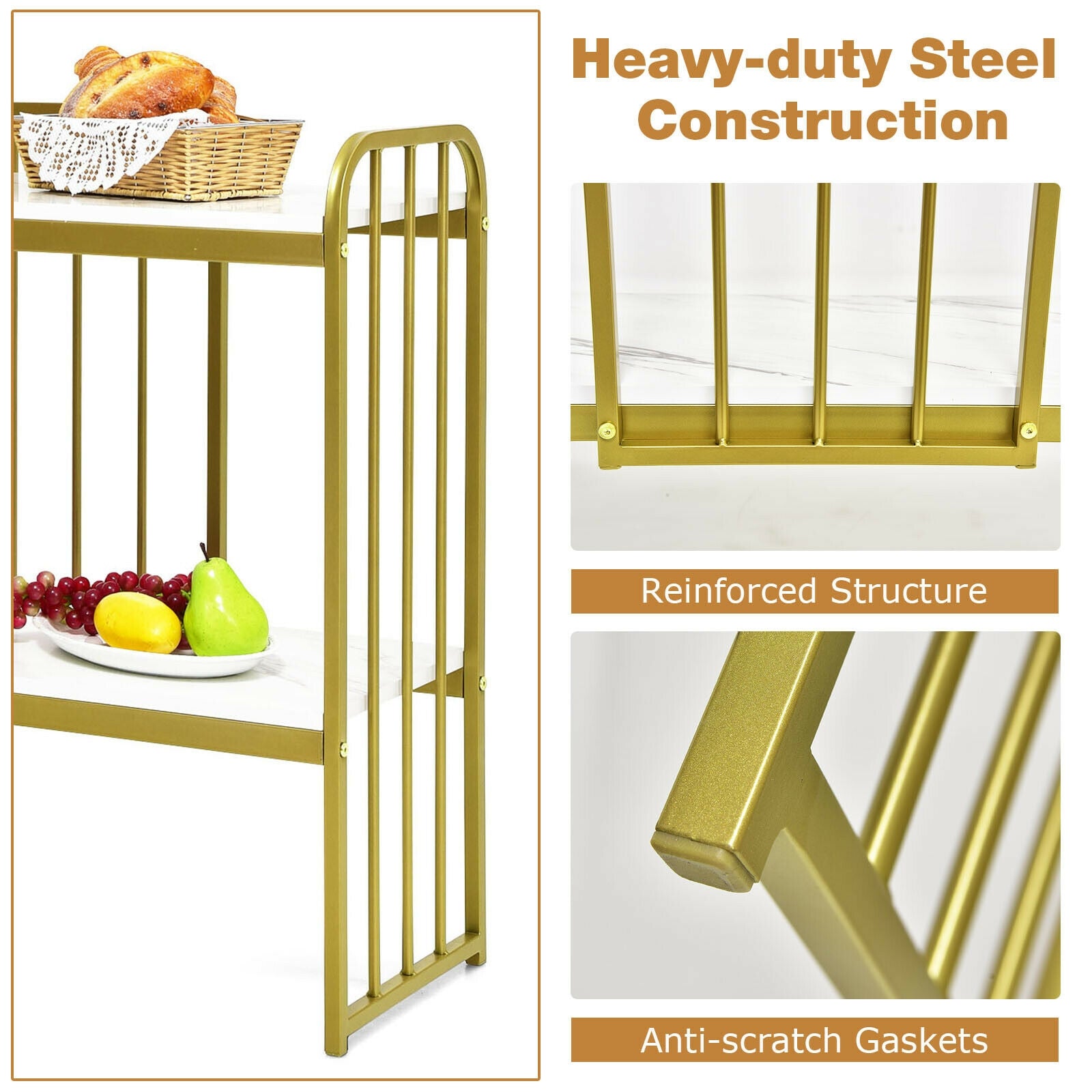 2-Tier Modern Buffet Console Table with Storage Shelf-White