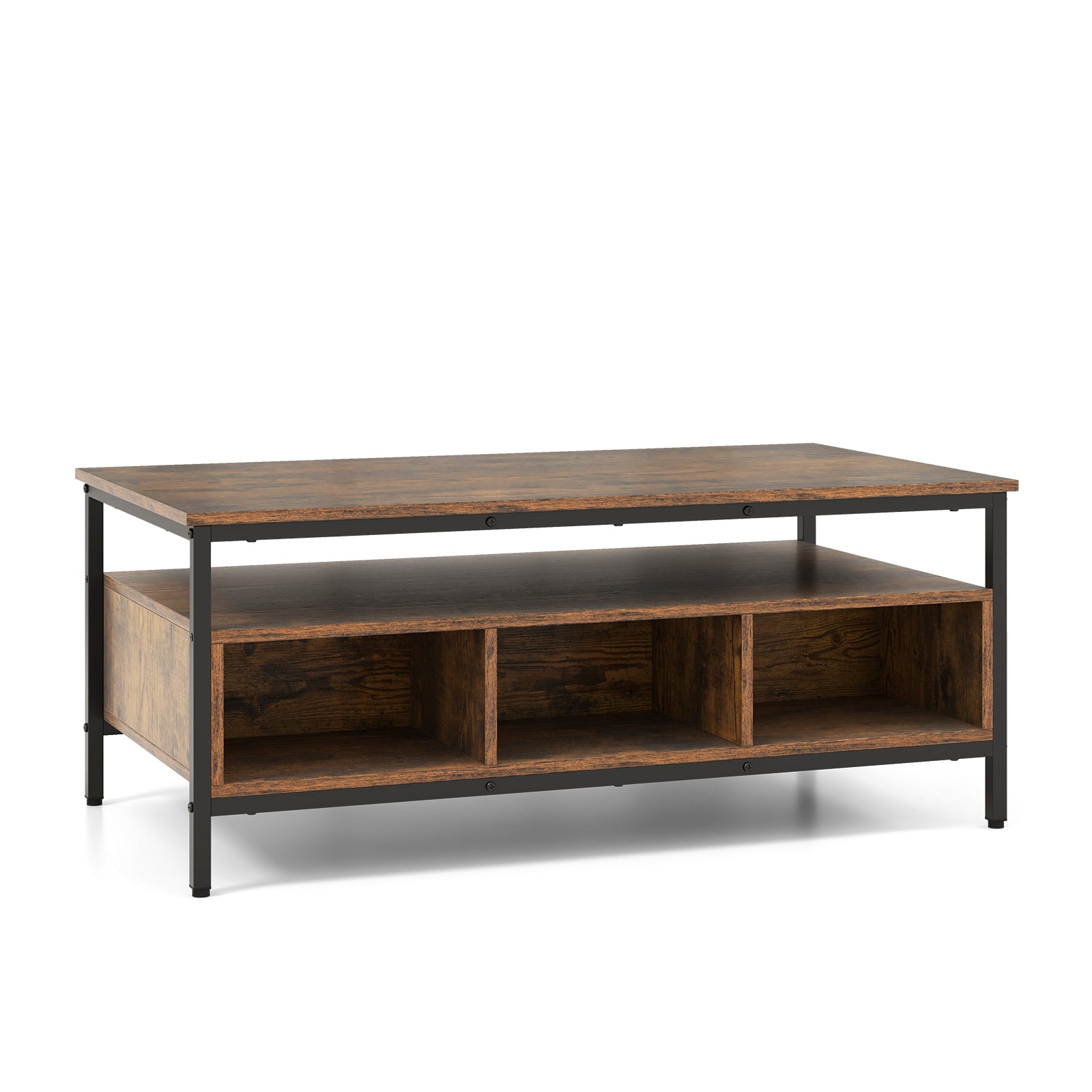 3-Tier Industrial Style Coffee Table with Storage and Heavy-duty Metal Frame
