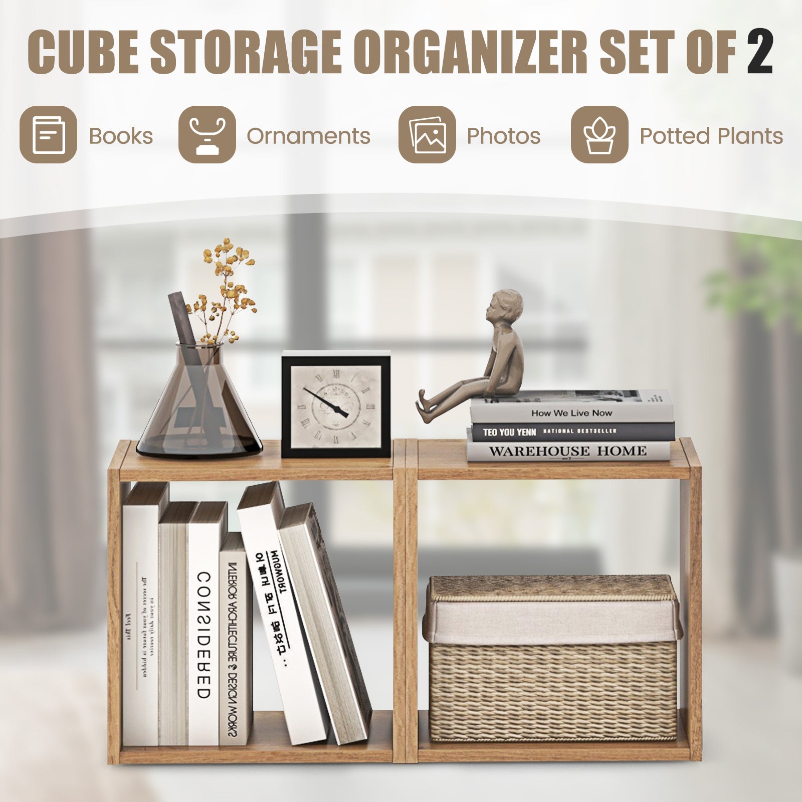 2 Cubes Stackable Bookcase for Living Room and Study