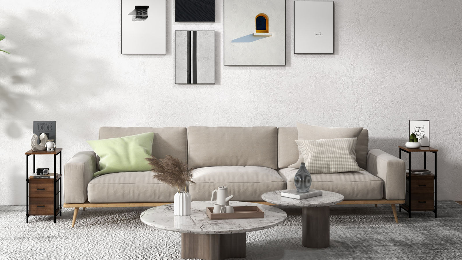 3-Tier Retro Nightstand with 2 Removable Fabric Drawers and Open Shelf-Walnut