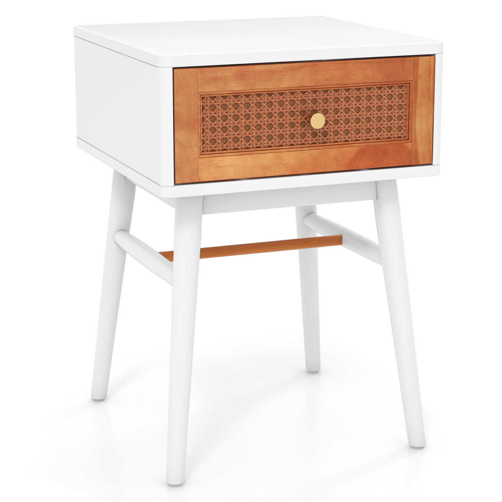 SUGIFT 1-Drawer Modern Bedside Table with Solid Wood Legs