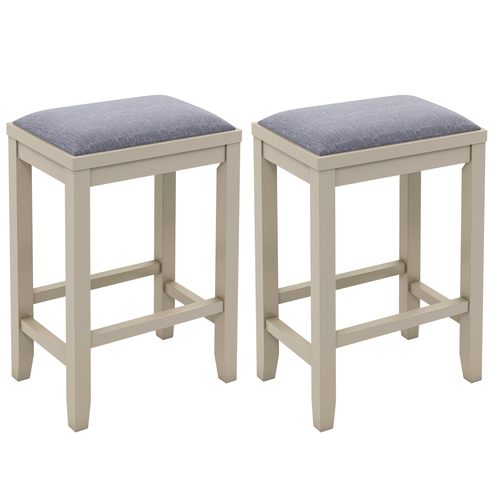 2 Pieces 25 Inch Upholstered Bar Stool Set with Solid Rubber Wood Frame and Footrest