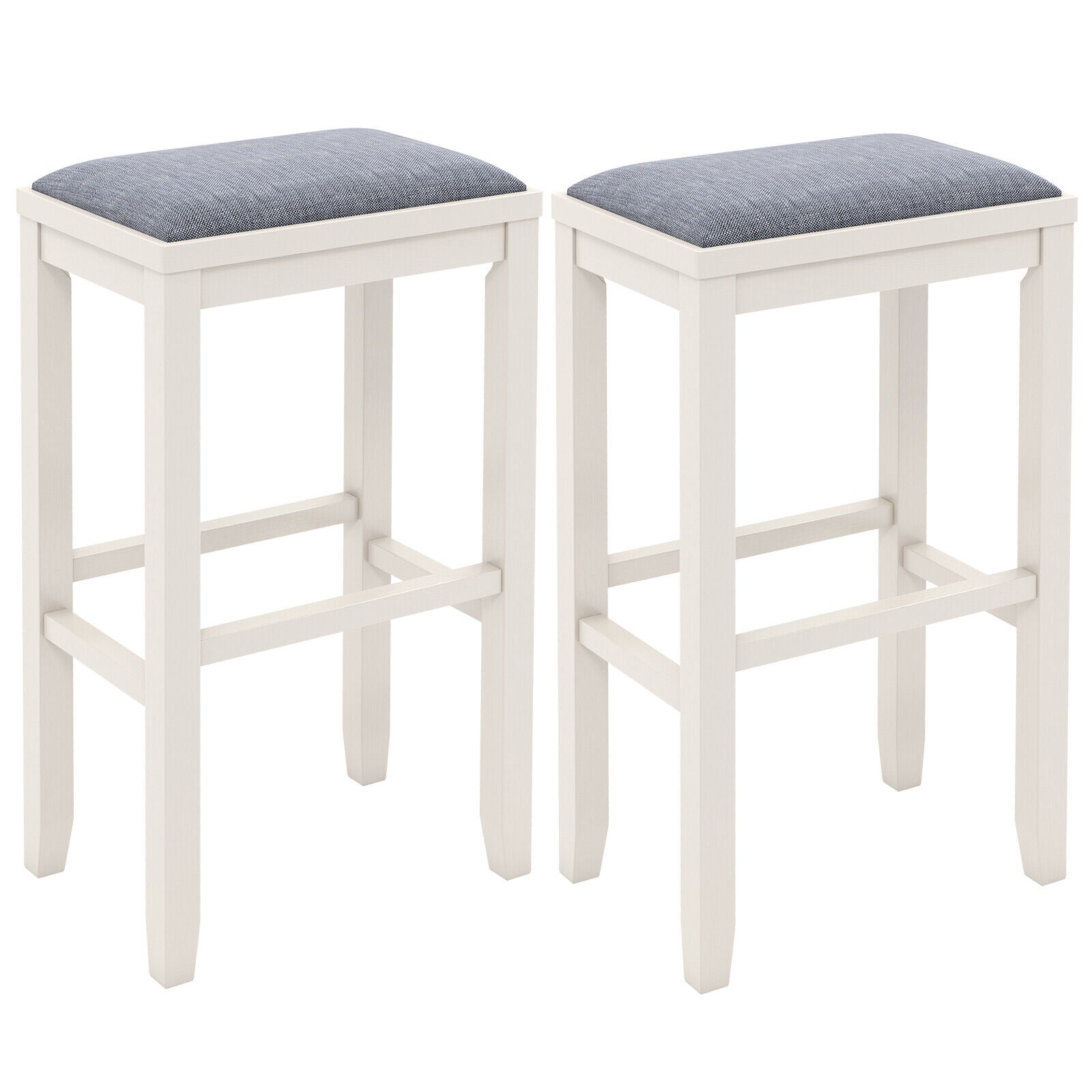 2 Pieces 31 Inch Upholstered Bar Stool Set with Solid Rubber Wood Frame and Footres